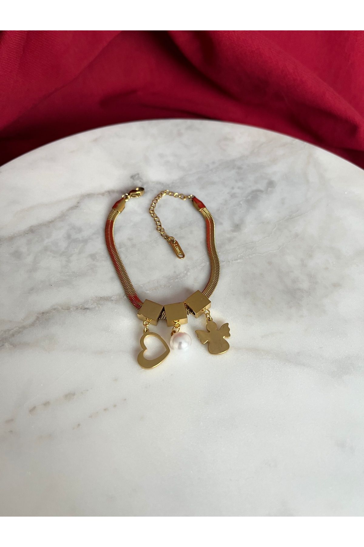 AKSESUARIM Gold Melek Kalpli Charm Çelik Bileklik – Suya Dayanıklı Paslanmaz