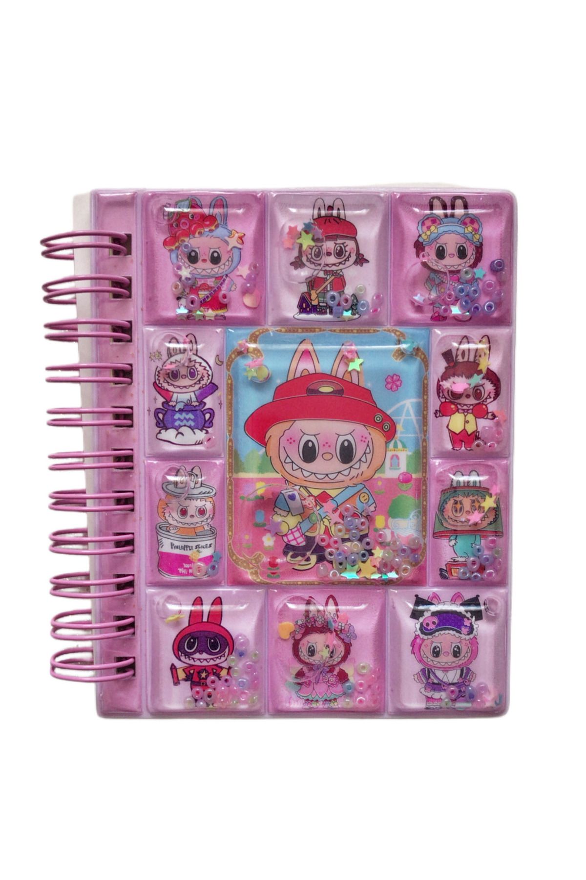 AurorAccessory Labubu Figürlü 3d Sulu Kapak 2 Sayfa Renkli Sticker ve Mini Not Defteri 8*10 cm 002C