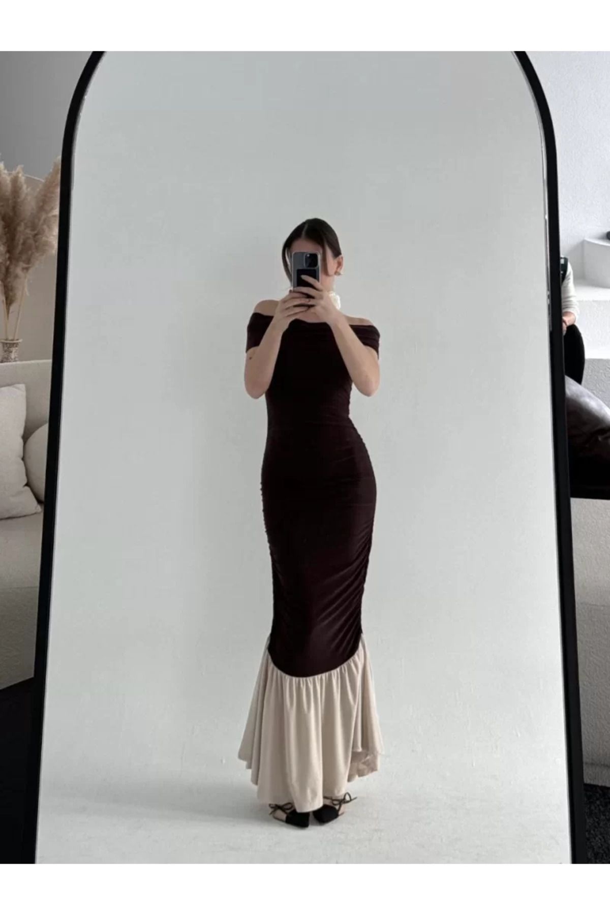 ruum fashions Striptiz Omuzlu Uzun Elbise