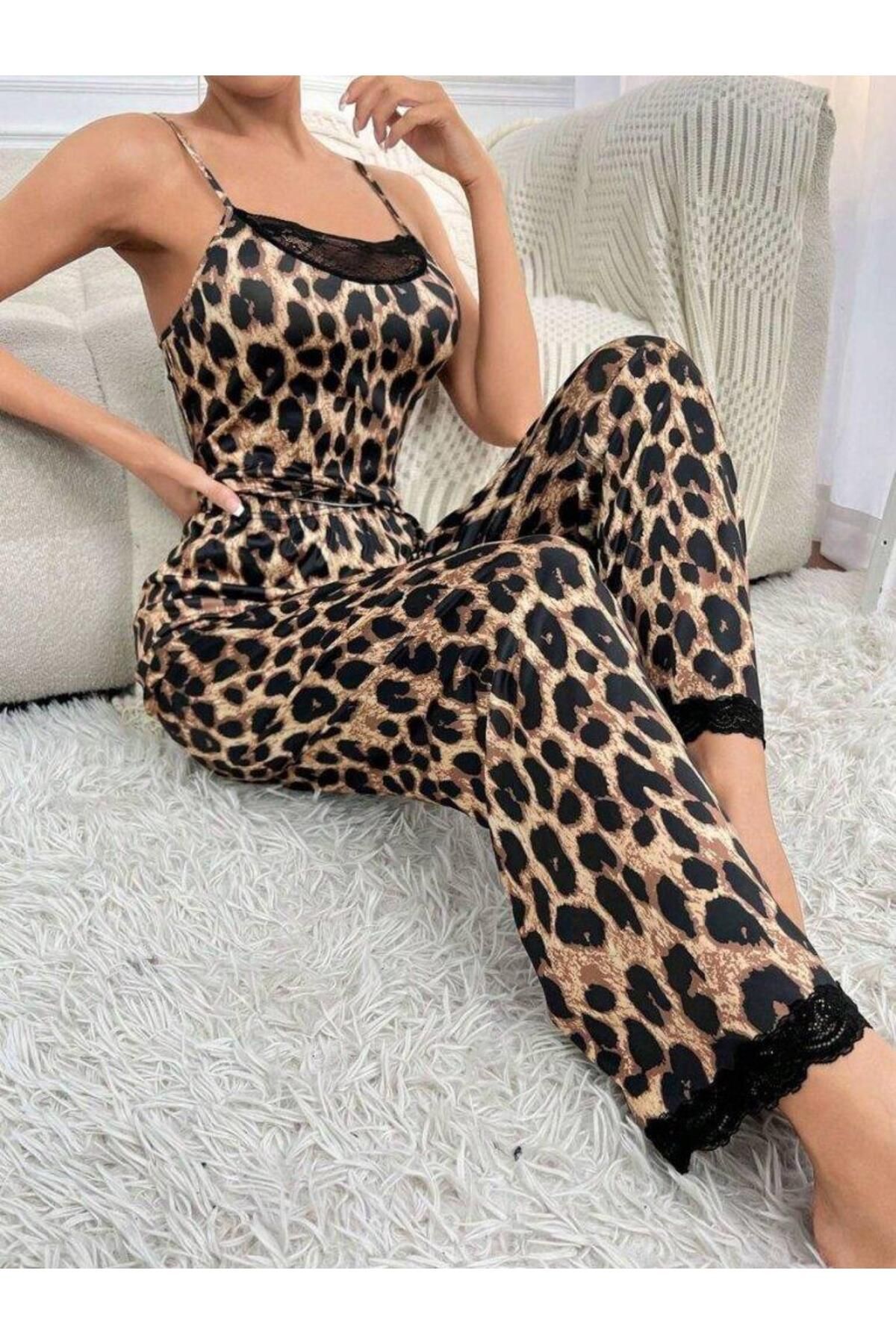 modamtn Kadın Ip Askılı Yakası Dantelli Bluz Ve Pijama Sandy Ikili Takım