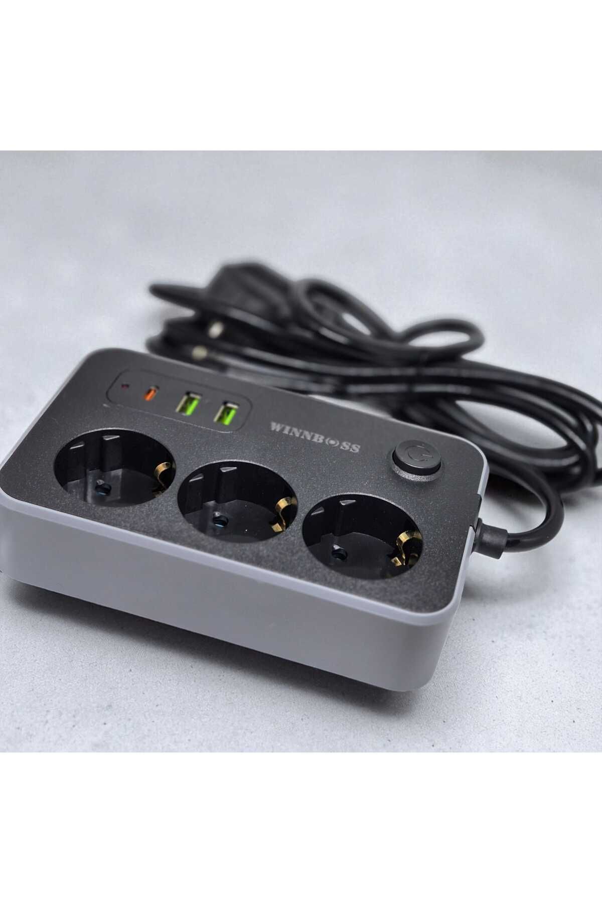 Eşya Dünyası Termal Akım Korumalı 3 Adet Soket,3 Adet USB ve 1 Adet Type-C Girişli priz 2500 Watt Isıya Dayanıklı