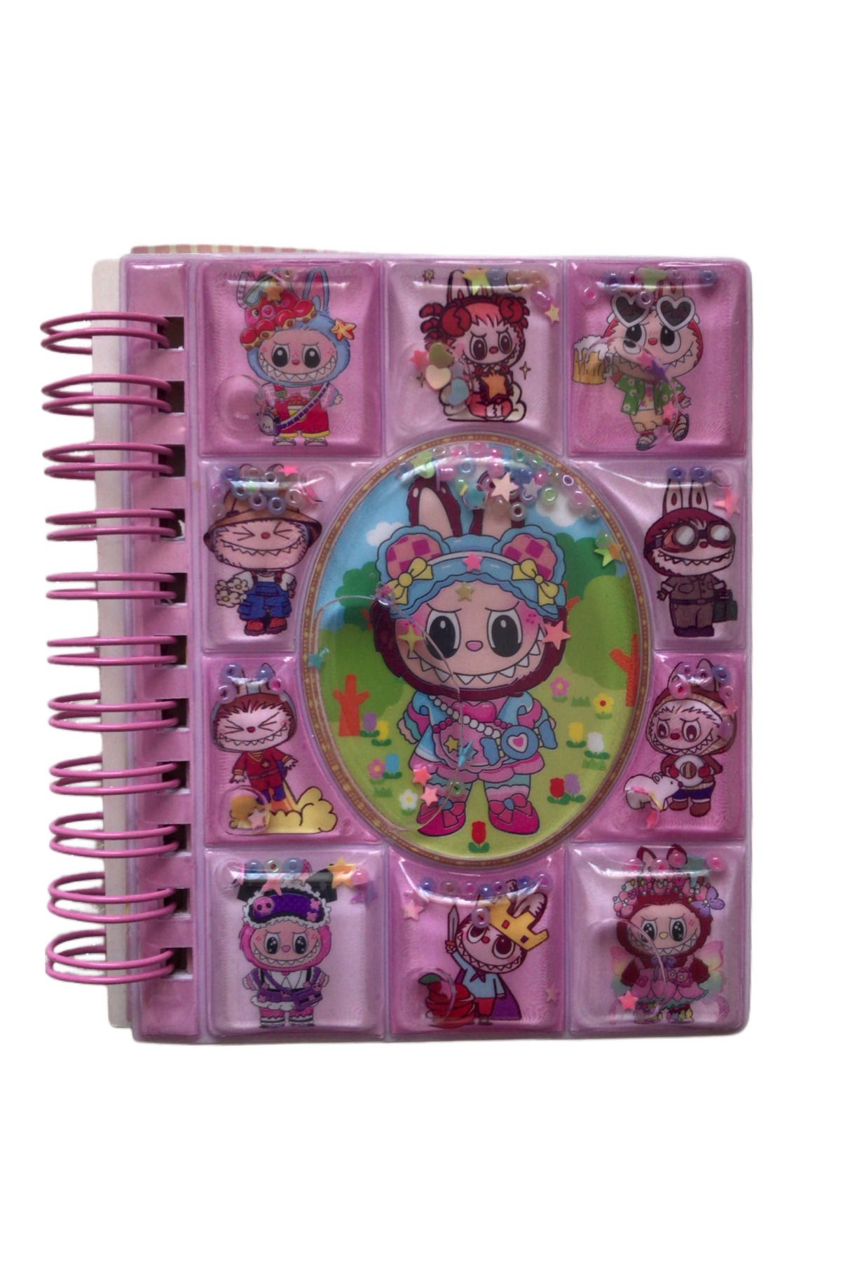AurorAccessory Labubu Figürlü 3d Sulu Kapak 2 Sayfa Renkli Sticker ve Mini Not Defteri 8*10 cm 002D