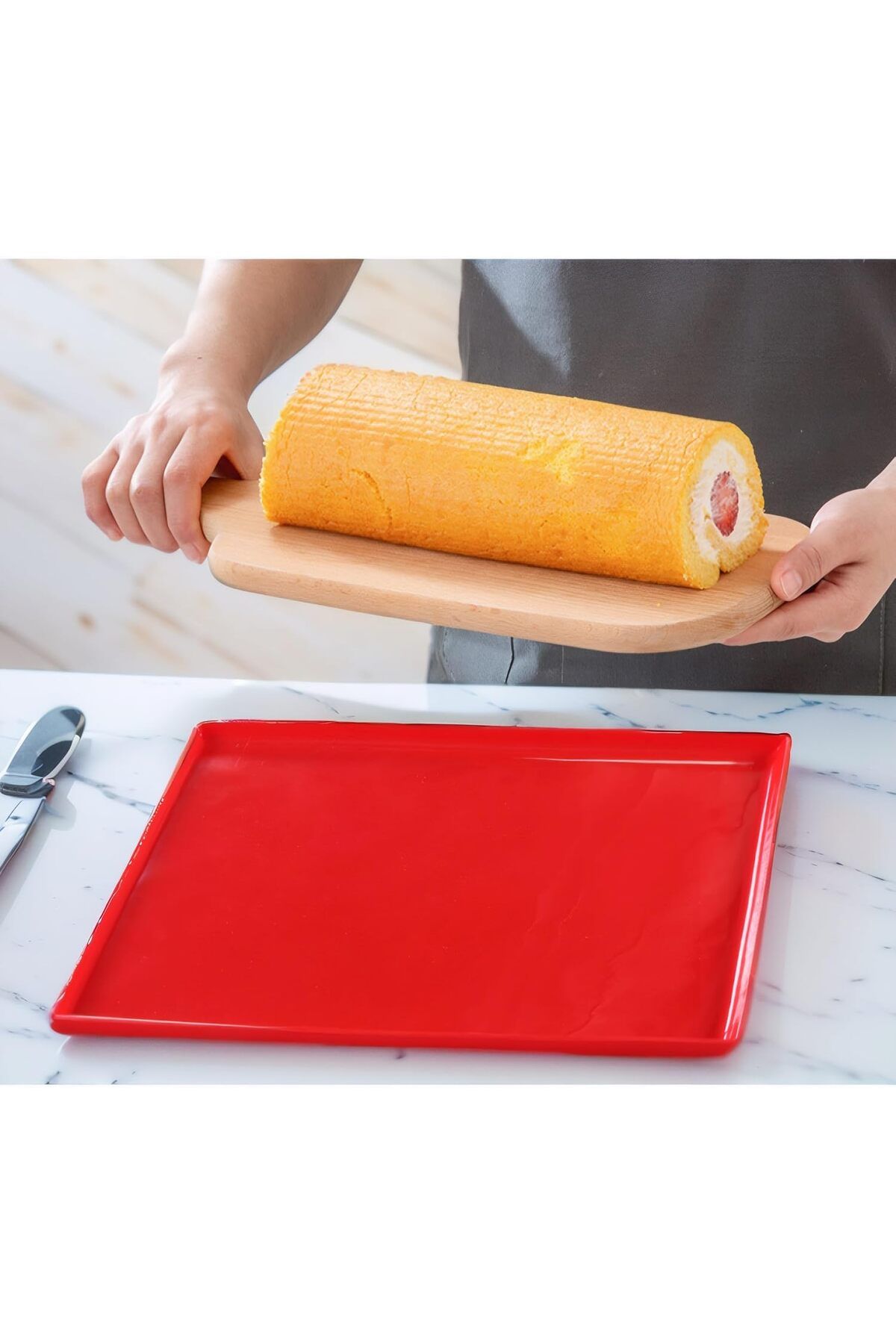 TARIK HOME Silikon Rulo Pasta Yapma ve Fırın Matı Bükülebilir , Yapışmaz, Isıya Dayanıklı 30x26 cm