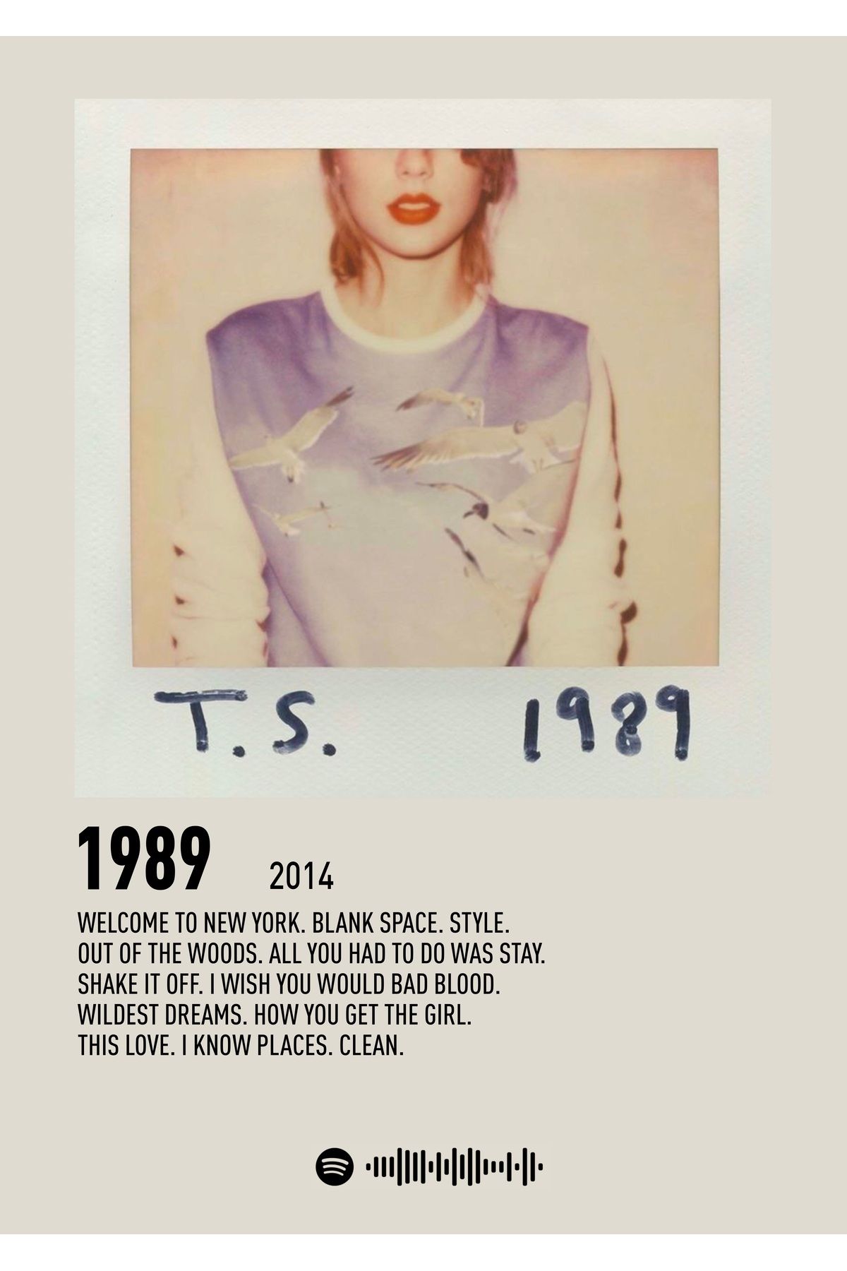 512 STORE Taylor Swift Albüm Tablo Çerçevesiz Poster Spotify Temalı