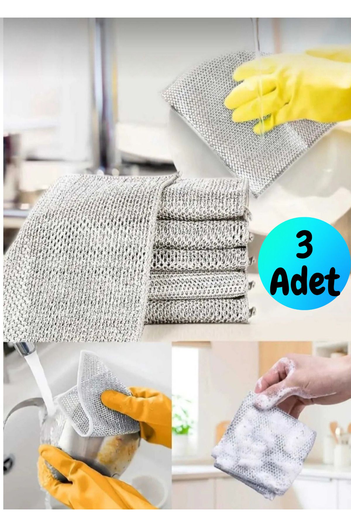 BRE HOME 3 Adet inox cift katlı bulaşık ovma teli banyo mutfak temizleme kir pas lekeleri çıkarma