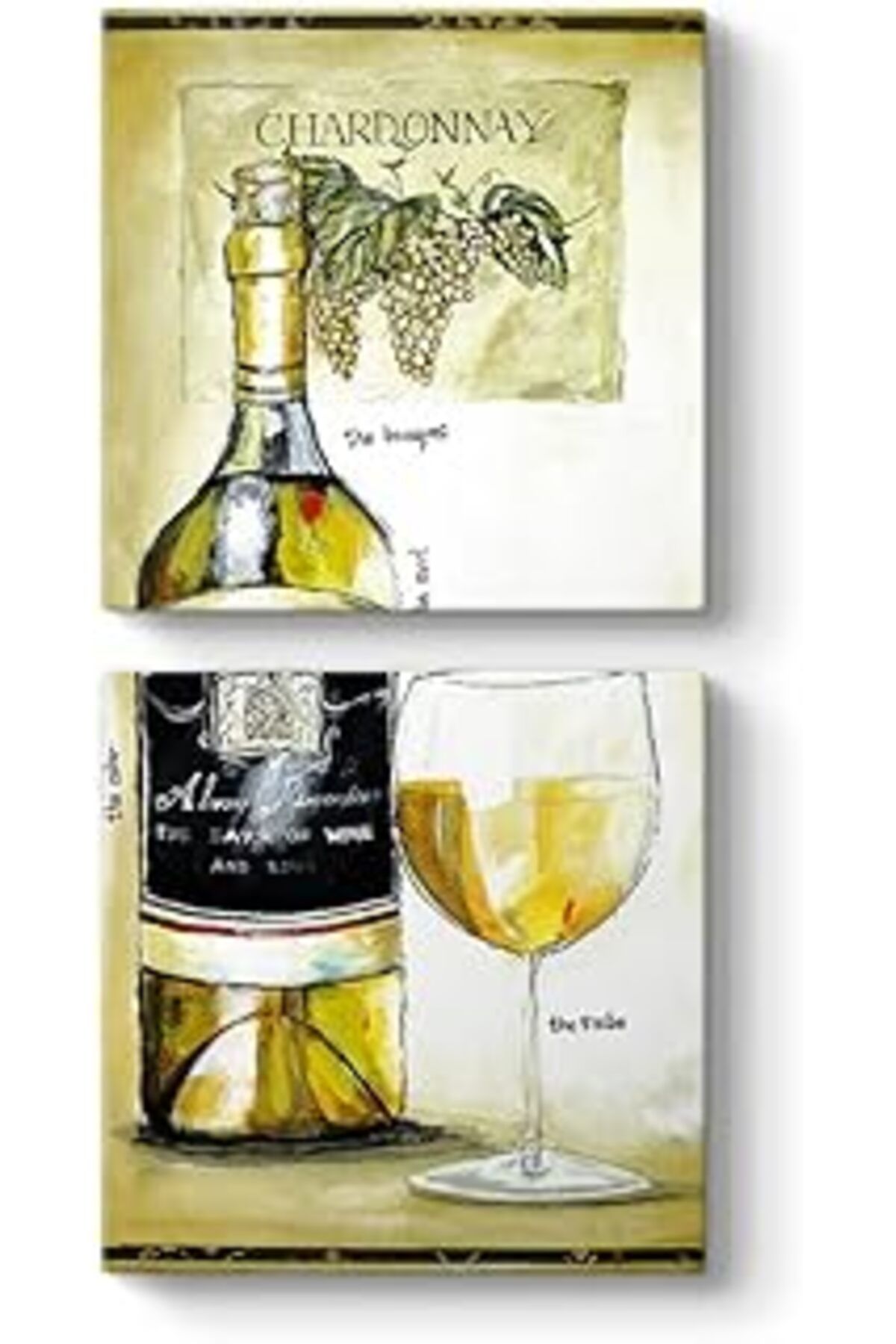 NETWORK ART Tabloshop Beyaz Şarap Yağlıboya Tablo 50 X 103-2 Parçalı
