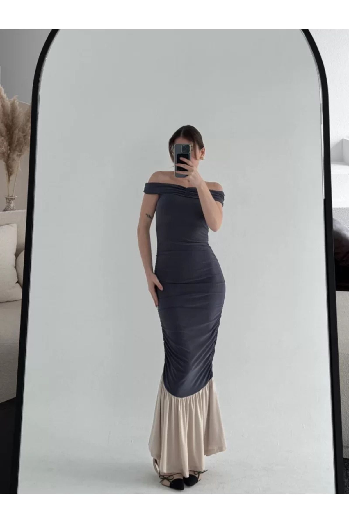 ruum fashions Striptiz Omuzlu Uzun Elbise