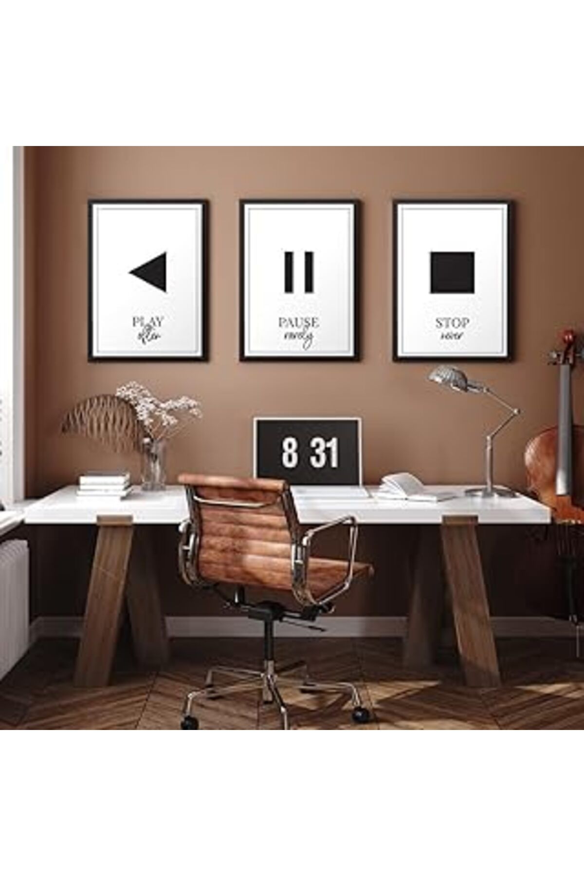 Pazarcan Tabloshop Play - Pause - Stop Çerçeveli Poster Tablo 35 X 45Cm (3 Adet)