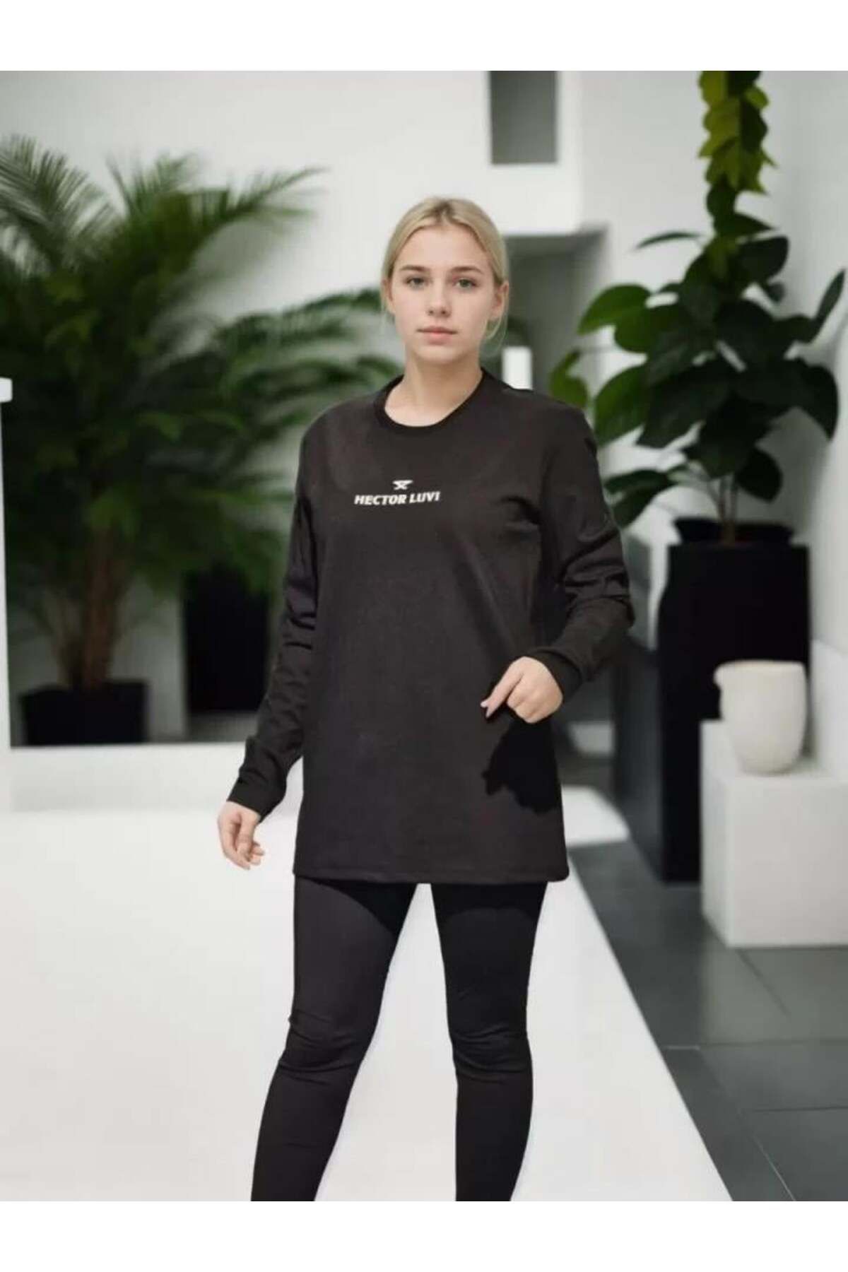 modamtn Unisex Bisiklet Yaka Uzun Kollu T-Shirt - Siyah
