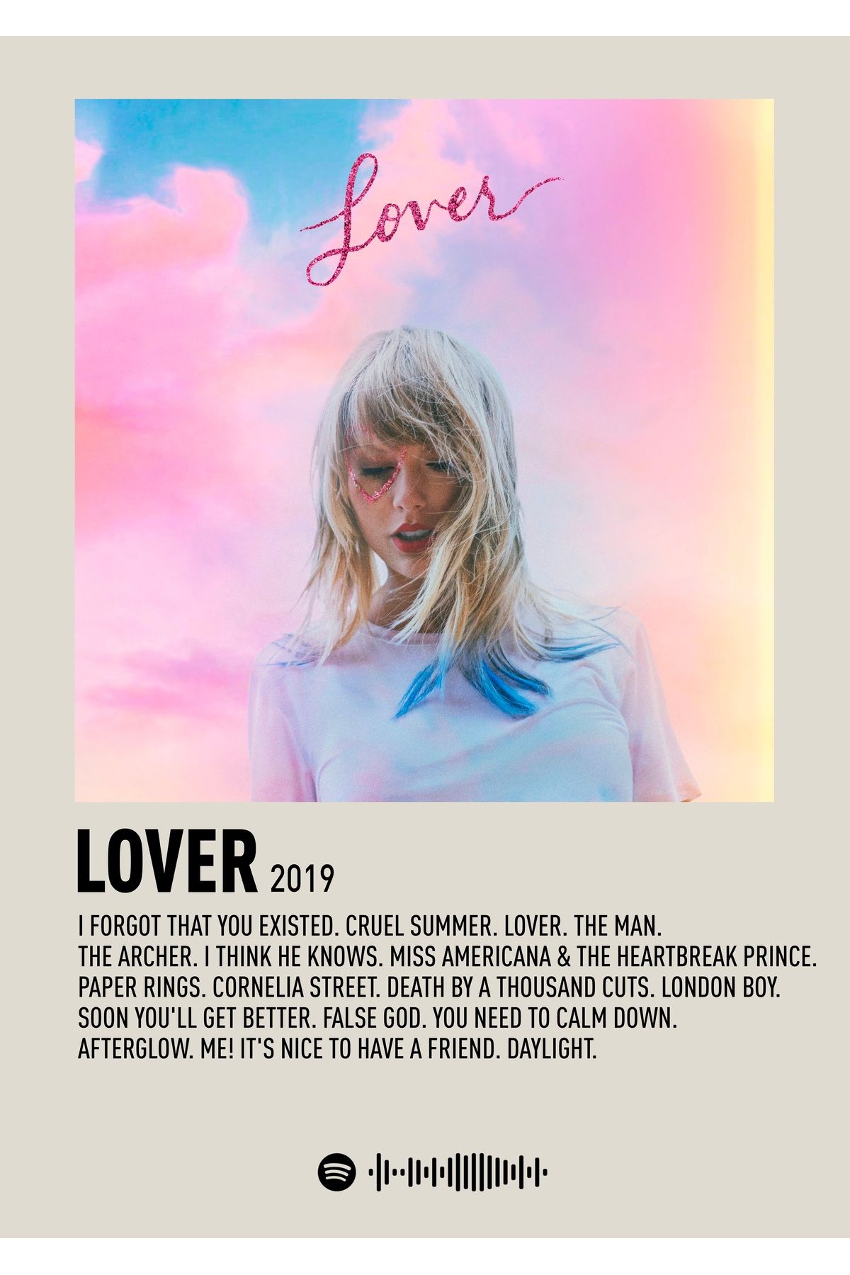 512 STORE Taylor Swift Albüm Tablo Çerçevesiz Poster Spotify Temalı