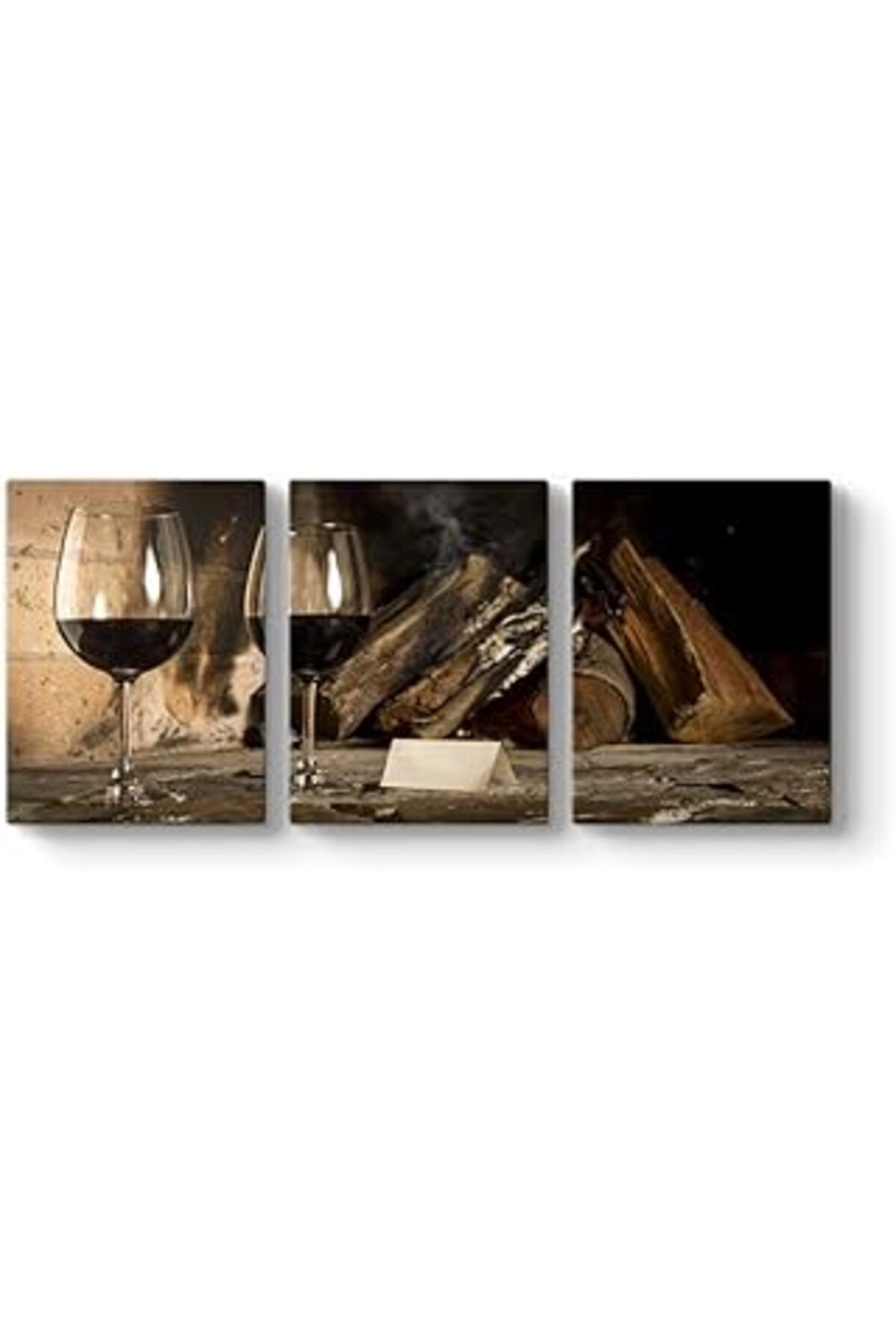 NETWORK ART Tabloshop Şarap Ve Şömine Panorama Tablo 96 X 40-3 Parçalı