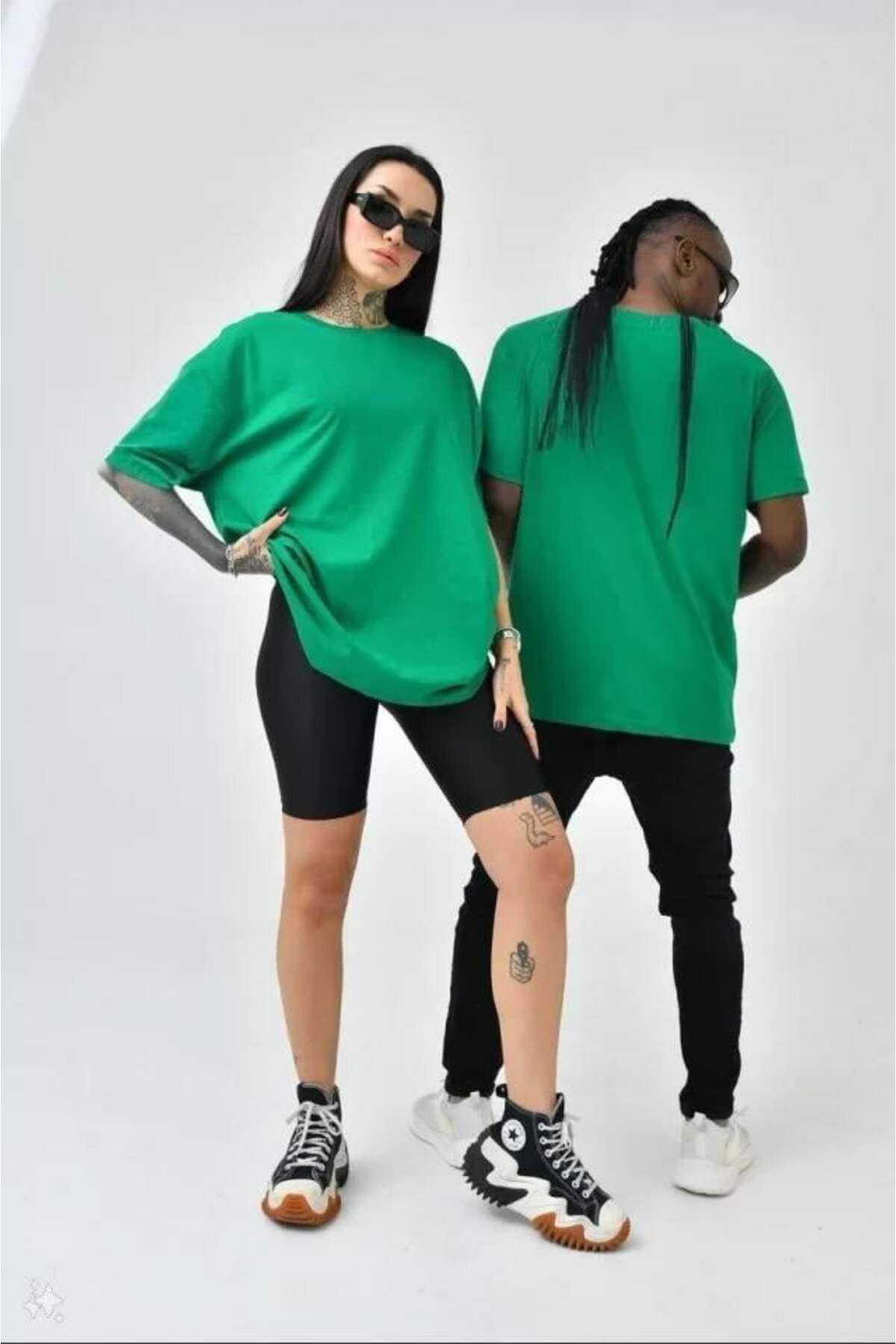 modamtn Unisex Basic Bisiklet Yaka Oversize T-Shirt - Yeşil