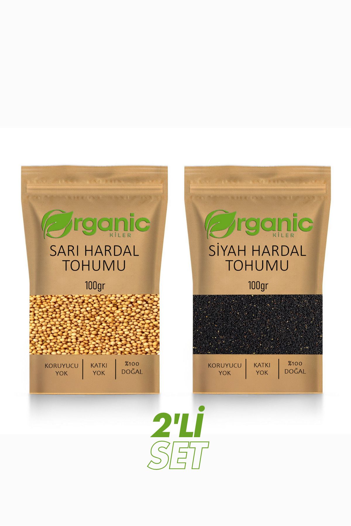 Organic Kiler Siyah Hardal Tohumu 100g + Sarı Hardal Tohumu 100g Doğal Baharat ve Tohum Seti