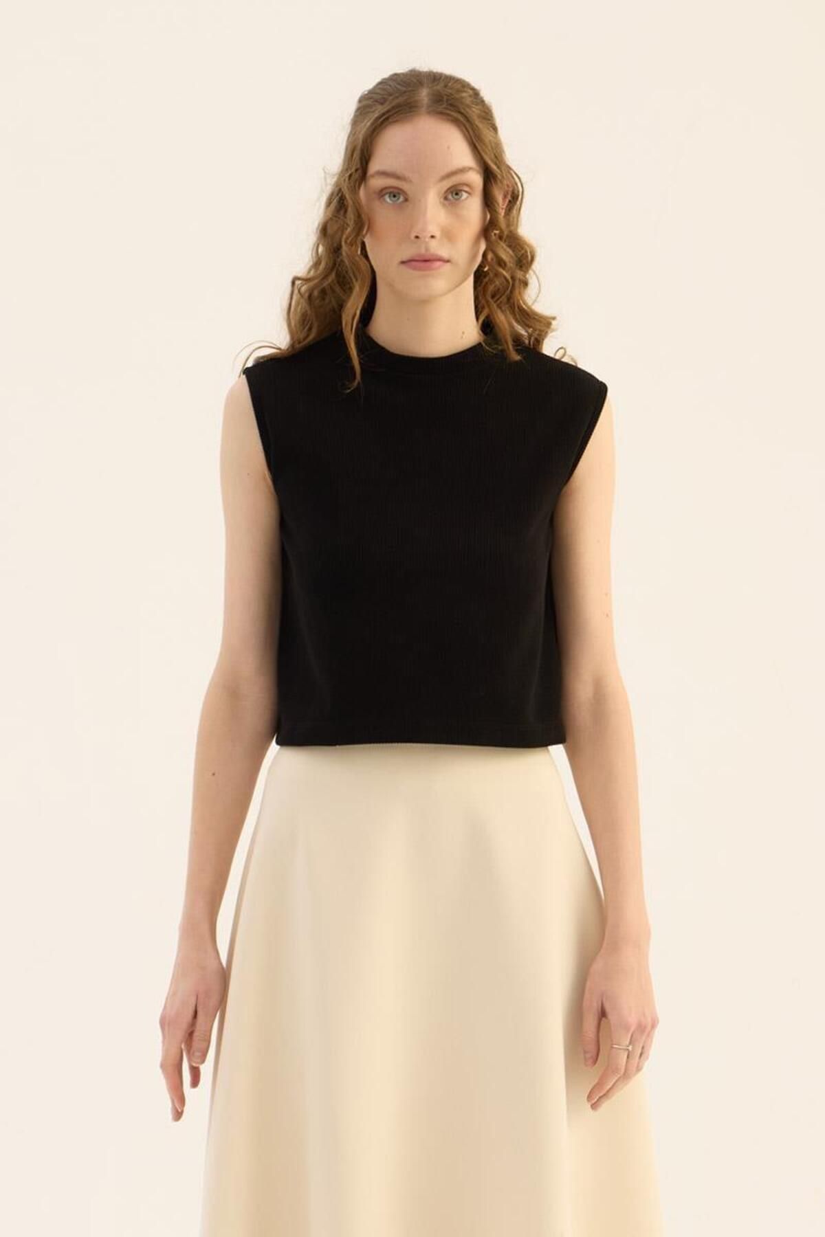 ALYOSHA FASHION Kolsuz Triko Bluz Siyah