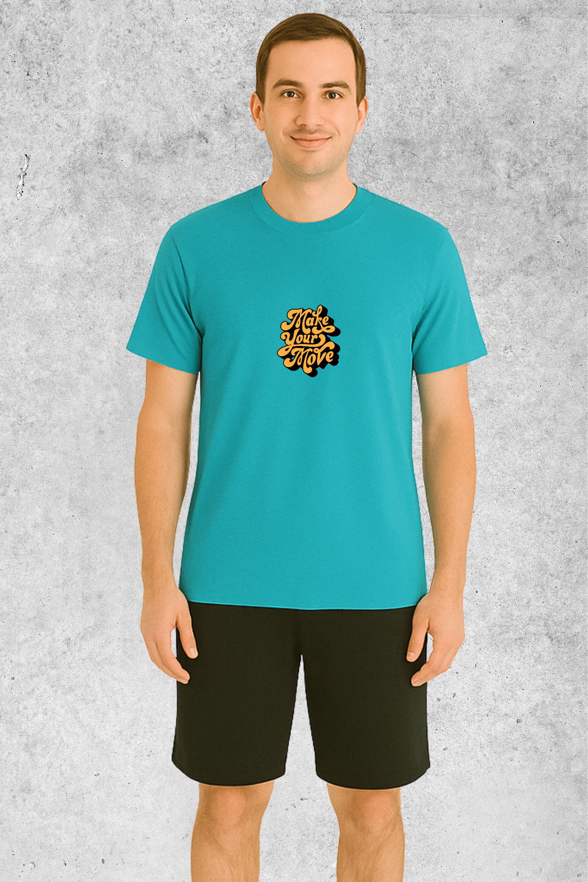 MOLICO Basic Unisex sıfır yaka kısa kollu MAKE YOUR MOVE BASKILI TSHİRT