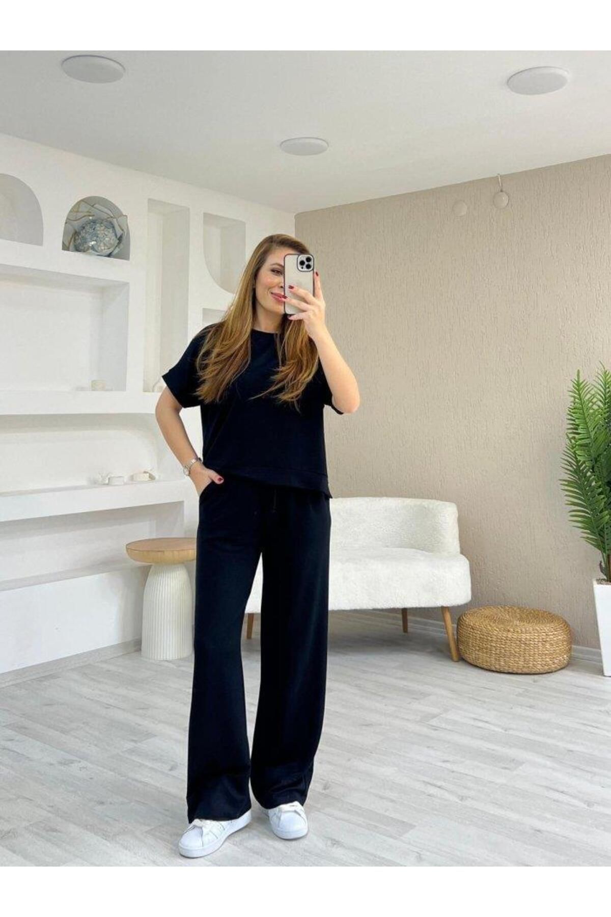 modamtn Kadın Modal Kumaş V Yaka Tişört Ve Bol Kesim Pantolon Ikili Takım