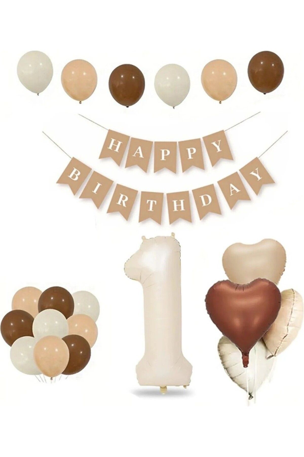 Papatya Party Tüm Yaşlar Retro Doğum Günü Seti Krem Rakam Folyo Banner Kalp Folyo Balon