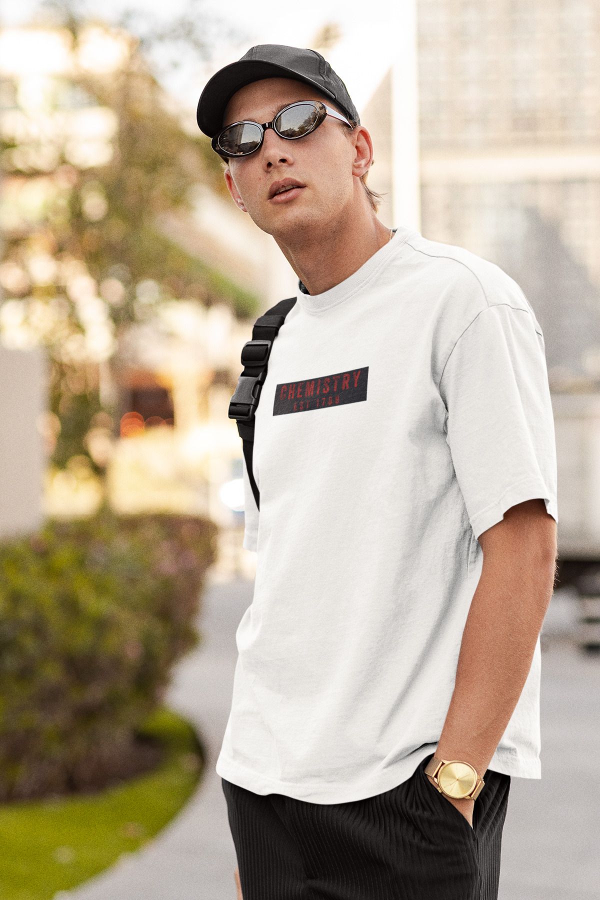 Uniquetex NUBENSE / KİMAS-20 - Oversize Unisex Kimya Baskılı Beyaz Bisiklet Yaka T-shirt (Bilim Tişört)