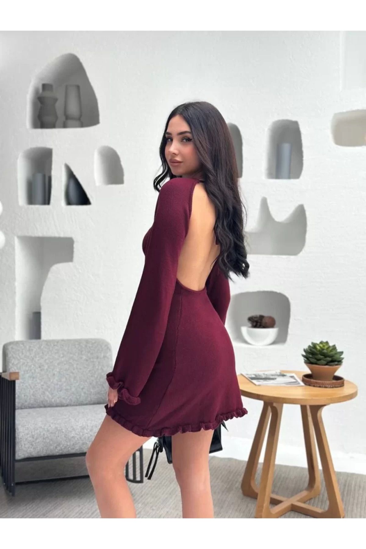 ruum fashions Sırt Pencereli Mini Triko Elbise