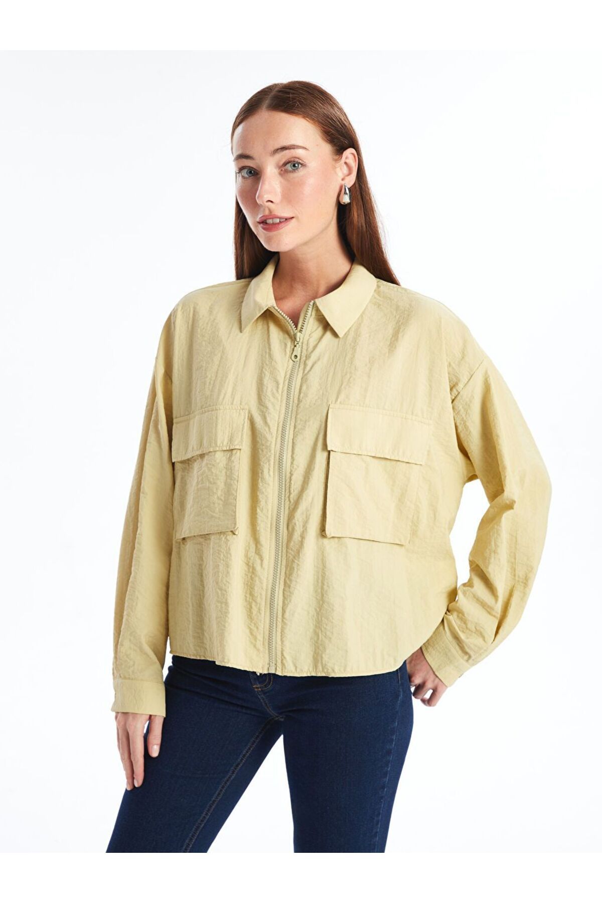 LC Waikiki Haki Gömlek Yaka Oversize Kadın Ceket