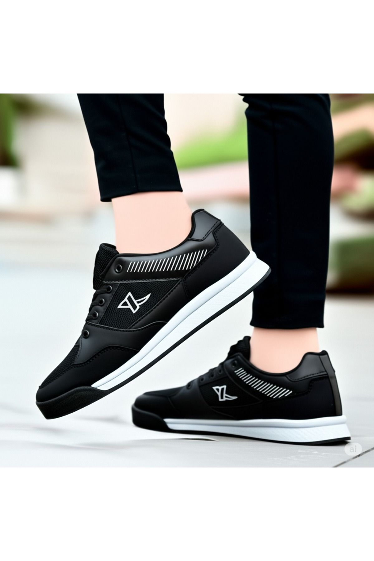 Giyyin Sneaker Spor Ayakkabı Siyah Beyaz Günlük Unisex Floti Konforlu Hava Alan Kaliteli Bağcıklı Ortopedik