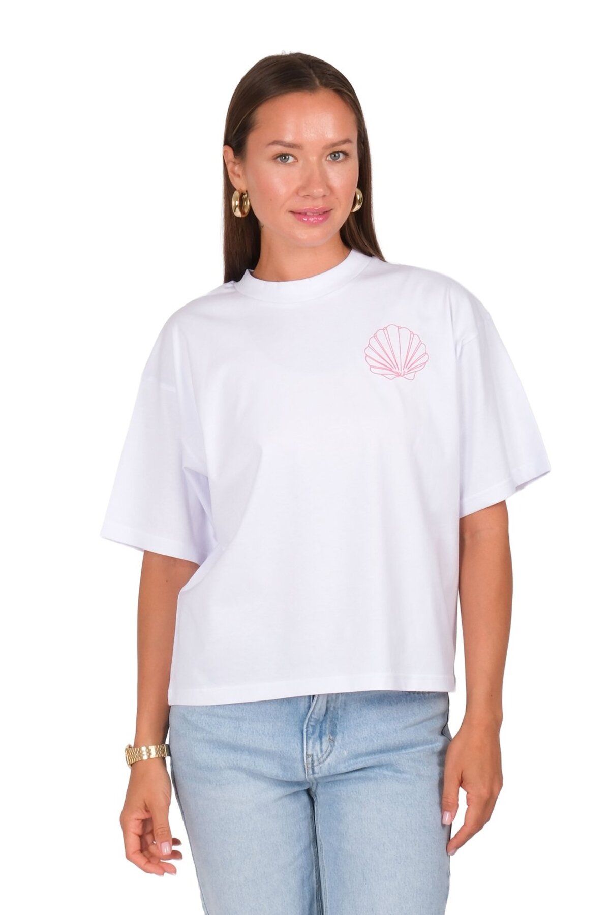 Coredra Good Things Boxed Fit Kadın T-Shirt Beyaz C590