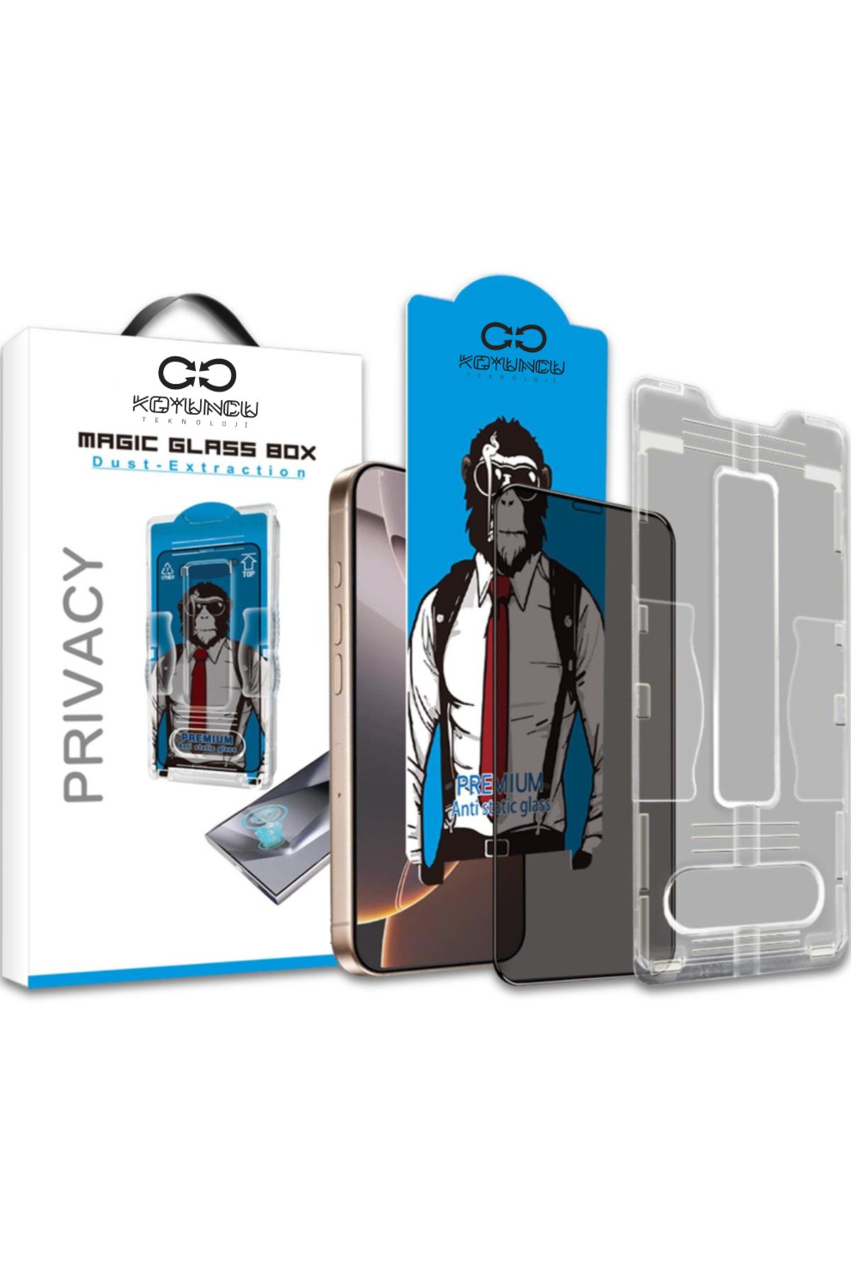 Magic Glass Box iPhone 14 Pro Anti Static Uygulama Aparatlı Şeffaf Cam Ekran Koruyucu