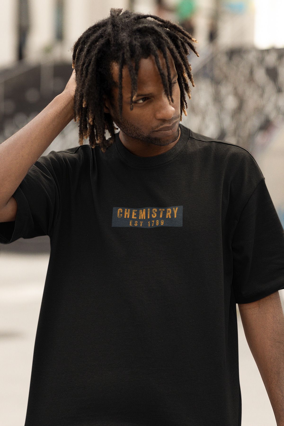 Uniquetex NUBENSE / KİMAS-18 - Oversize Unisex Kimya Baskılı Siyah Bisiklet Yaka T-shirt (Bilim Tişört)