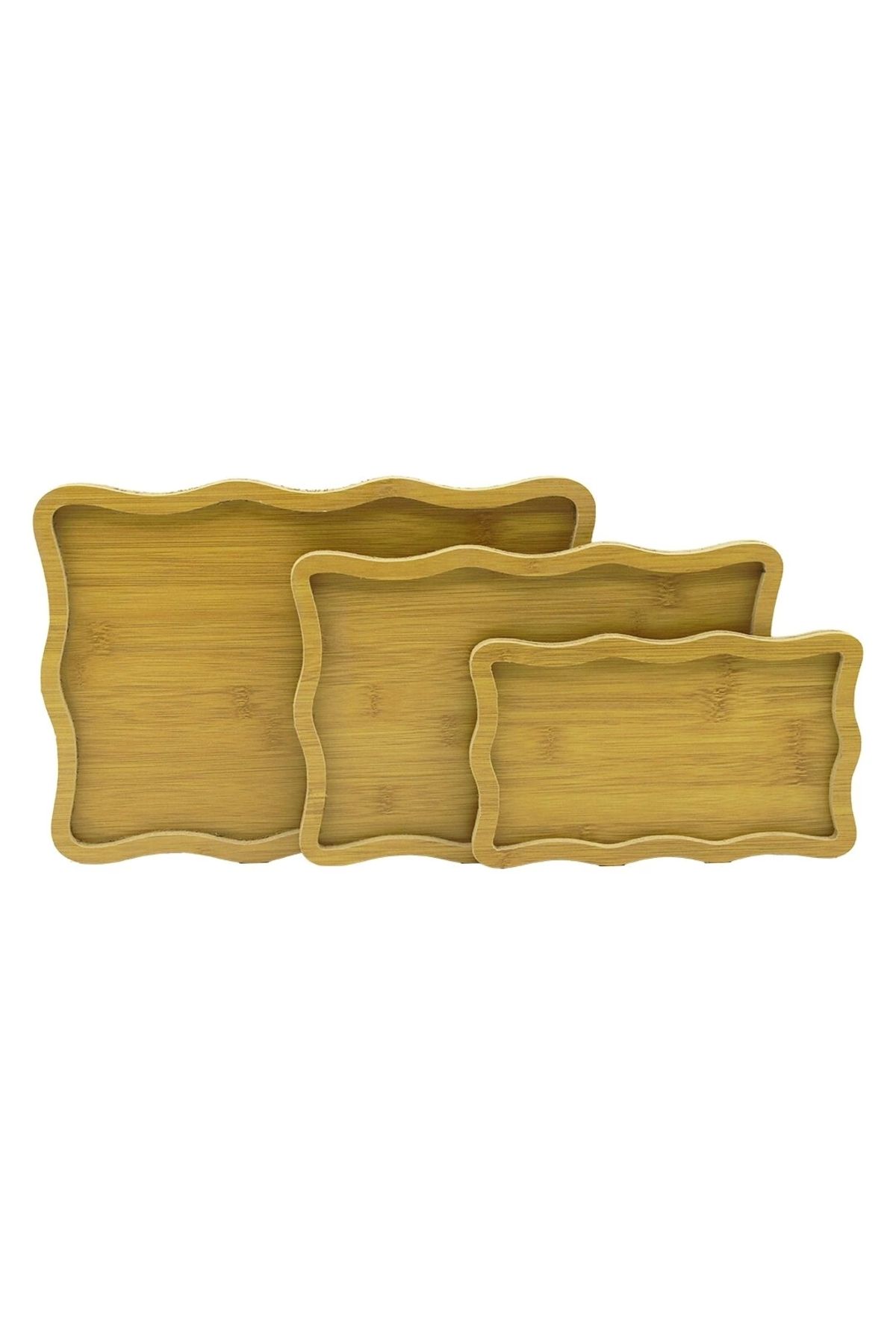 mtm My The Mall Dikdörtgen - Dalgalı Kenar - 3lü Set Ahşap Mdf Sunum Tepsi Seti 13.5x23.5-19.5x29.5-23.5x33.5cm