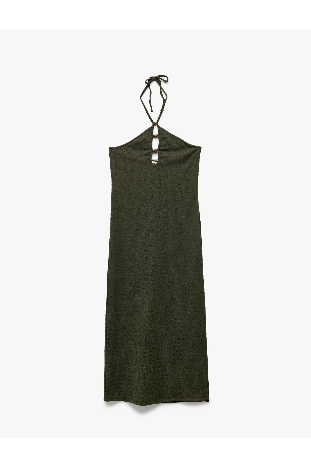 Koton Bürümcük Kumaş Slim Fit Boncuk Detaylı Halter Yaka Maxi Elbise