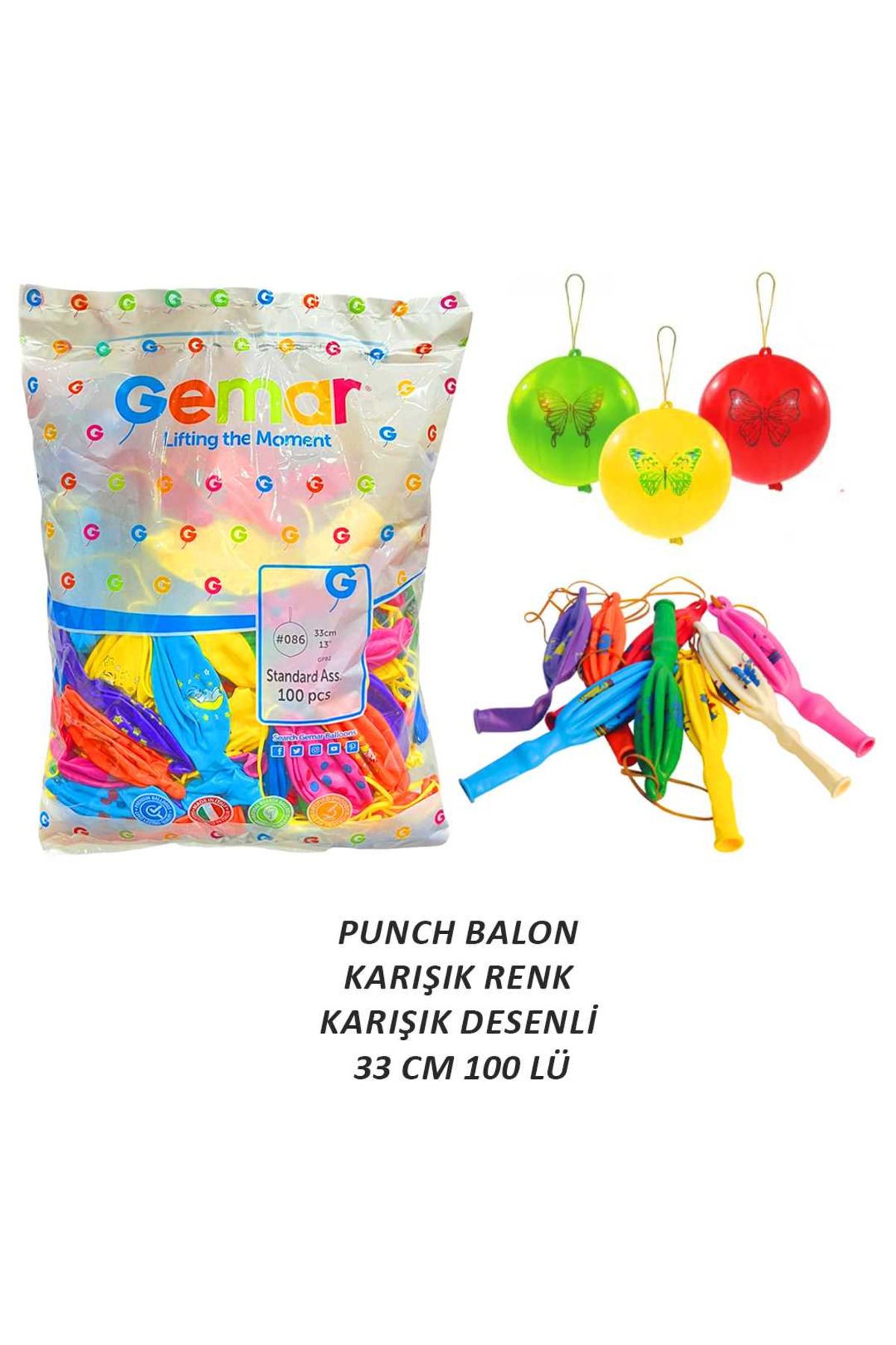 Art Tone GEMAR PUNCH BALON GPB2 086 KARIŞIK RENK DESENLİ 33 CM 100 LÜ PAKET