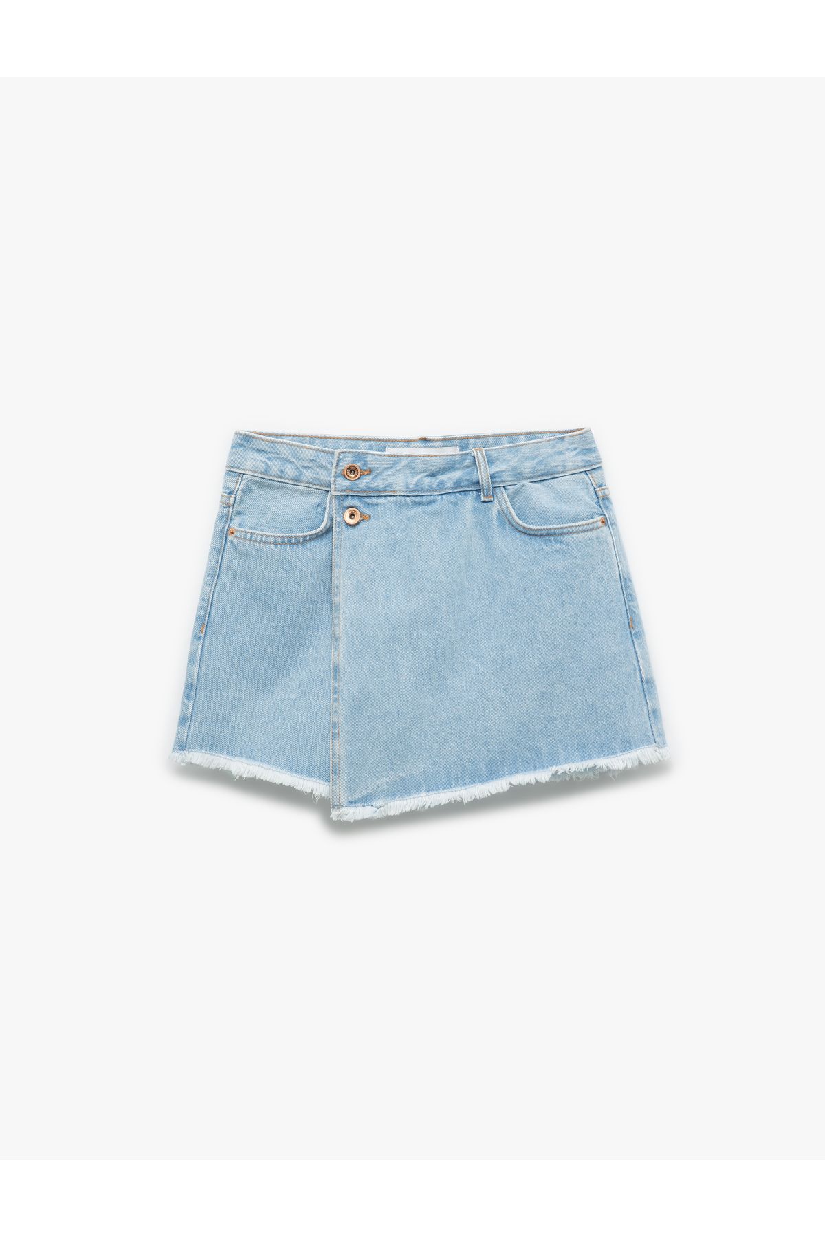 Koton Pamuklu Düğme Detaylı Cepli Asimetrik Mini Denim Şort Etek
