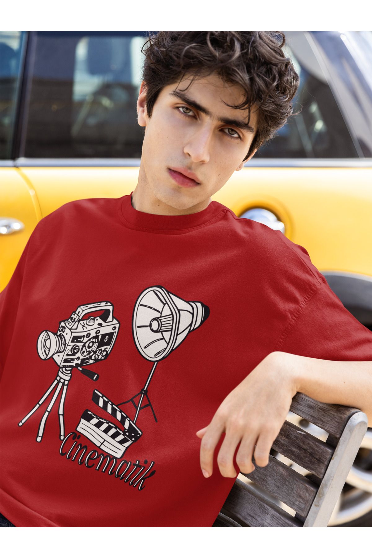Uniquetex NUBEN / SİNFE-13 - Oversize Unisex Sinematik Baskılı Bordo Bisiklet Yaka T-shirt (Tasarım Tişört)