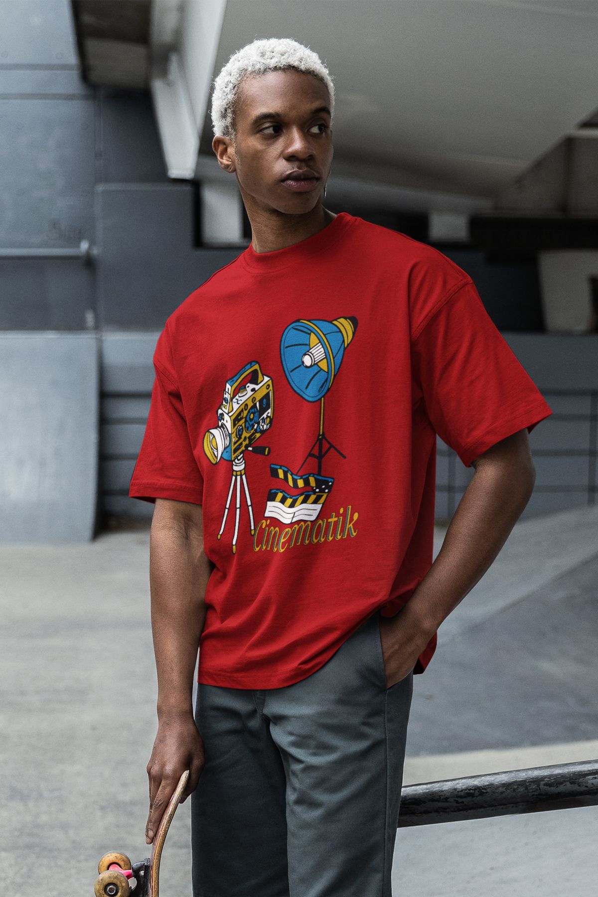 Uniquetex NUBEN / SİNFE-17 - Oversize Unisex Sinematik Baskılı Bordo Bisiklet Yaka T-shirt (Tasarım Tişört)