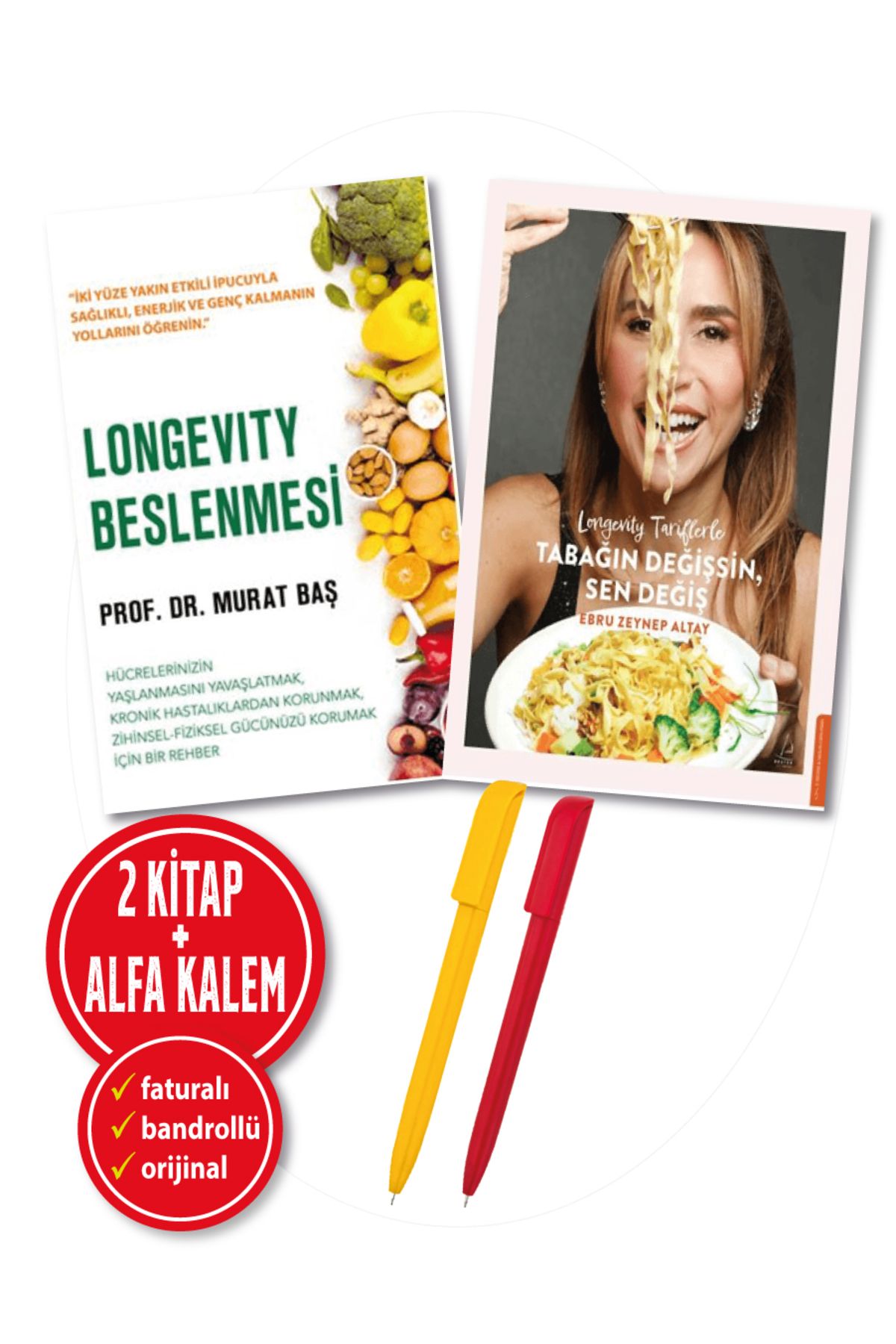 Destek Yayınları Alfa Kalem+Longevity Tariflerle Tabağın Değiş+Longevity Beslenmesi(Ebru Zeynep+Murat Baş) 2 Kitap