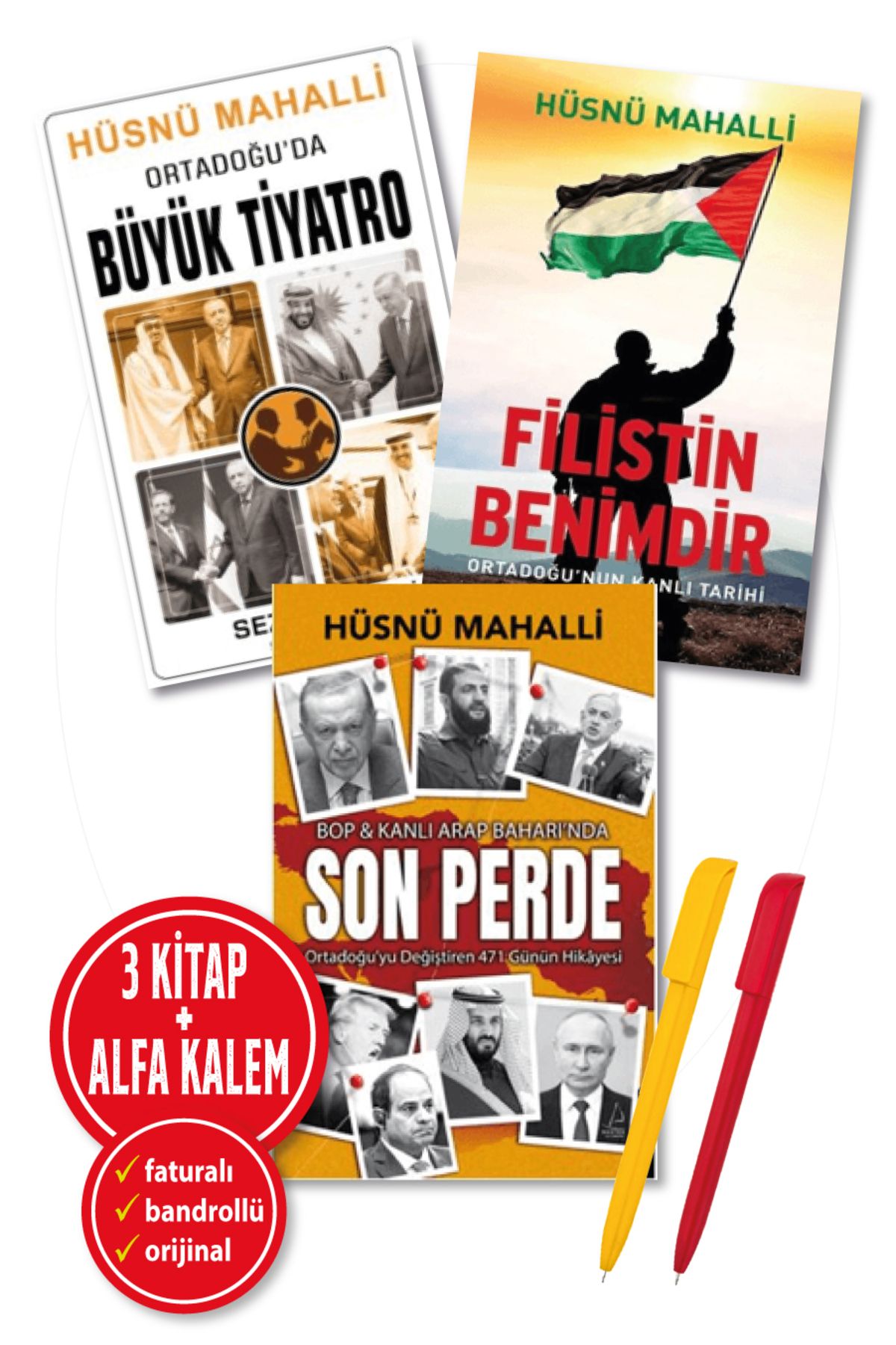 Destek Yayınları Alfa Kalem+ Filistin Benimdir+Ortadoğu'da Büyük Tiyatro+Son Perde - BOP Hüsnü Mahalli 3 Kitap Yeni