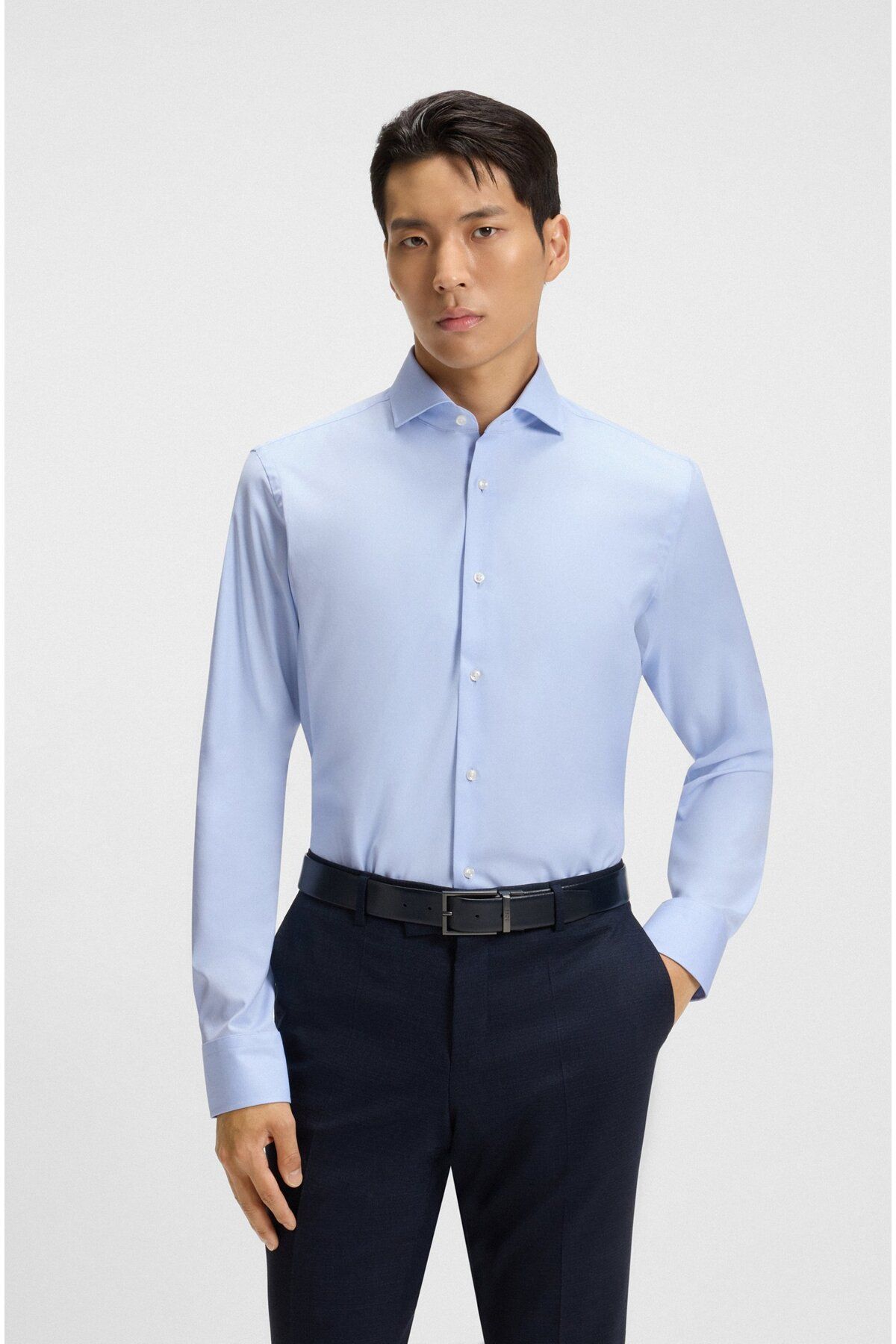 BOSS Erkek Regular Fit Çizgili Pamuklu Kumaş Uzun Kollu Mavi Gömlek 50479948-450