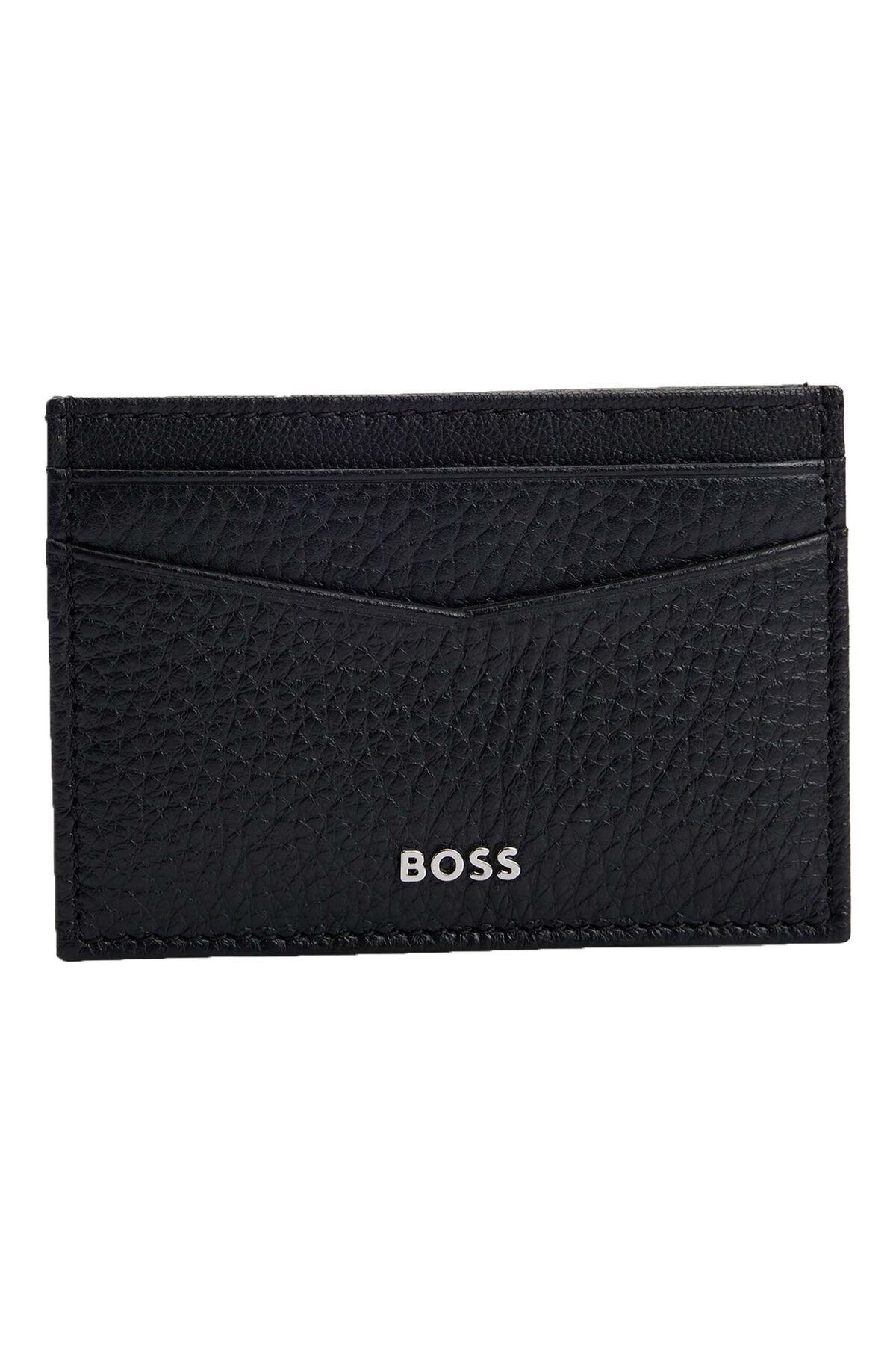 باس جا کارتی چرمی مشکی طرح‌دار مردانه با گیره پول و لوگوی فلزی کد ۵۰۵۲۹۵۰۳-۰۰۱