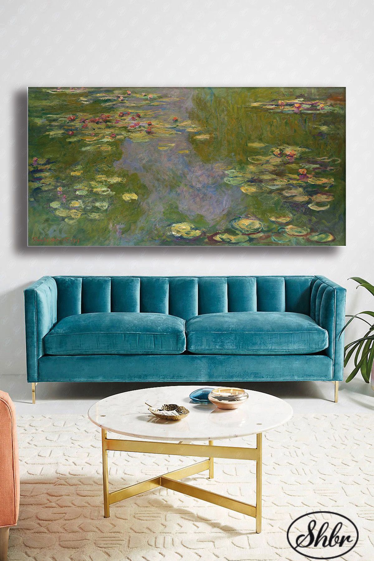 Şehber Tekli Yatay Kanvas Duvar Tablosu Salon Yatak Odası Kafe Ofis Su Zambakları Claude Monet