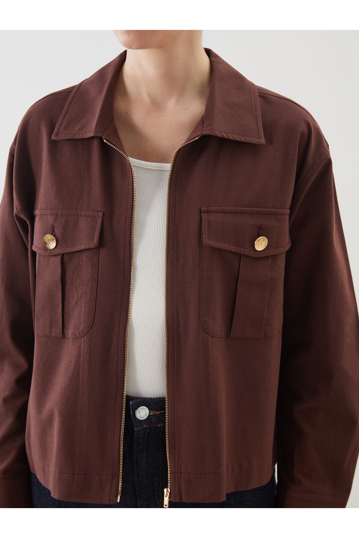 LC Waikiki-Shirt Collar Oversize Linen Blended Women's Jacket 3