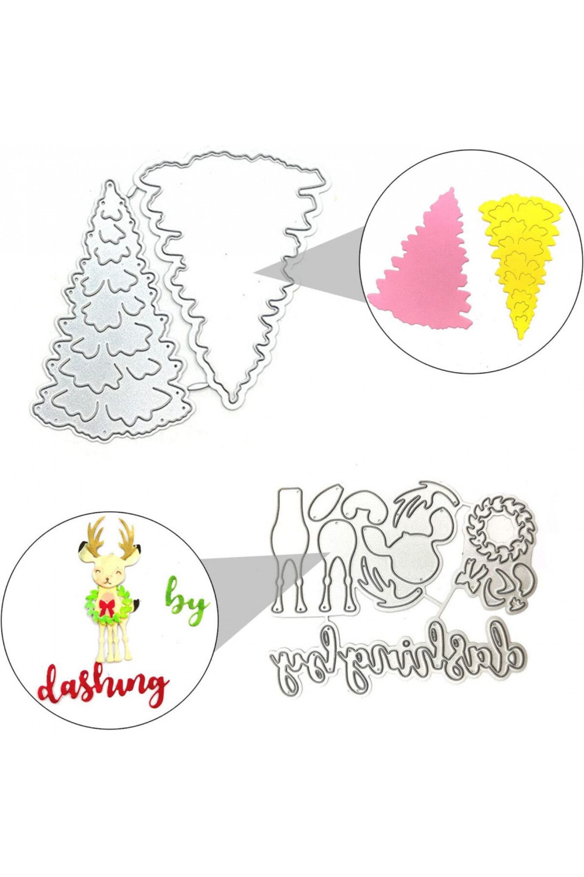 OEM-Set of two Christmas tree and deer molds, carbon steel, silver, 95 x 90 mm / 98 x 75 mm 1