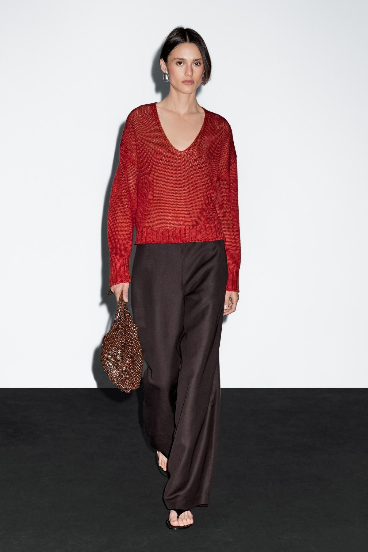 Massimo Dutti Keten V yaka triko kazak