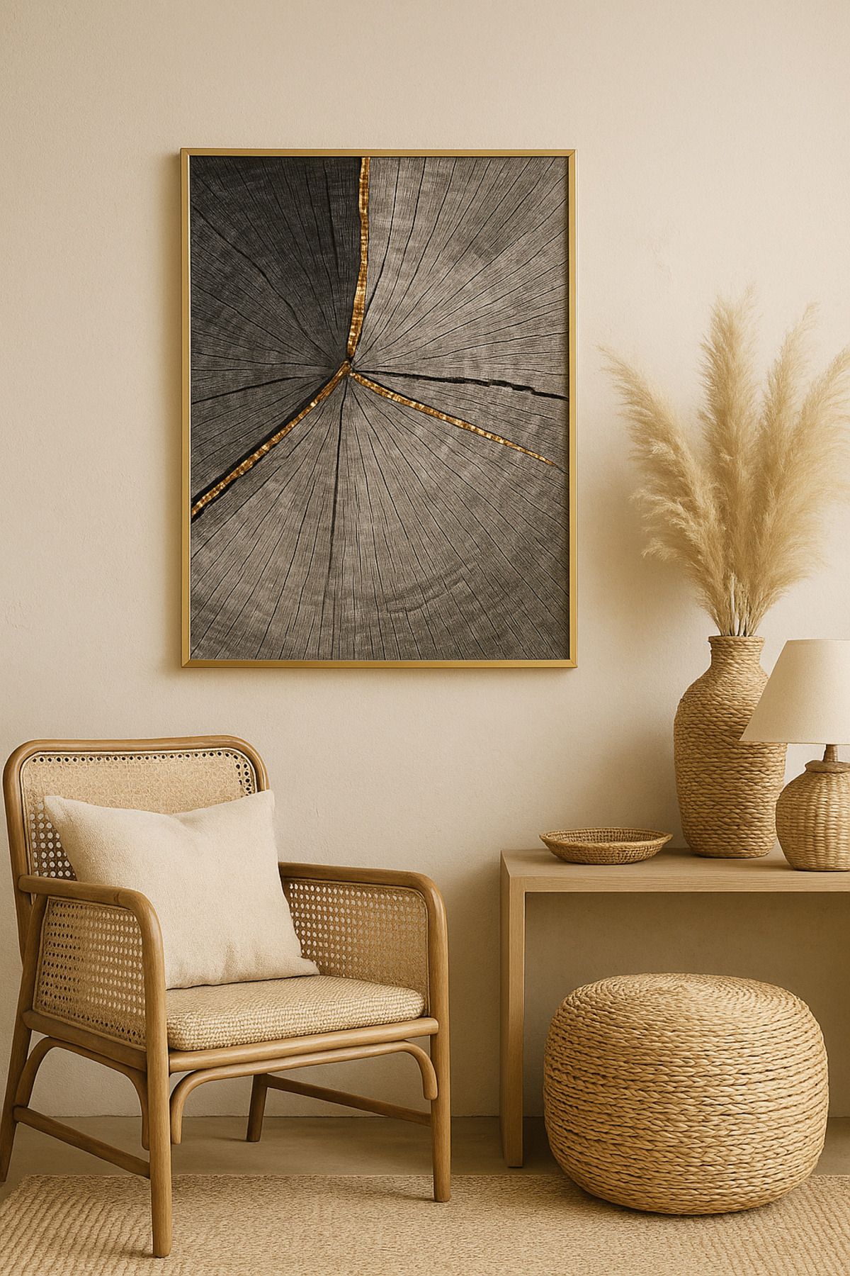 seninürünün Yaşam Çatlağı - Gerçek Cama Baskı Gold Alüminyum Metal Çerçeveli Tekli Modern Tablo