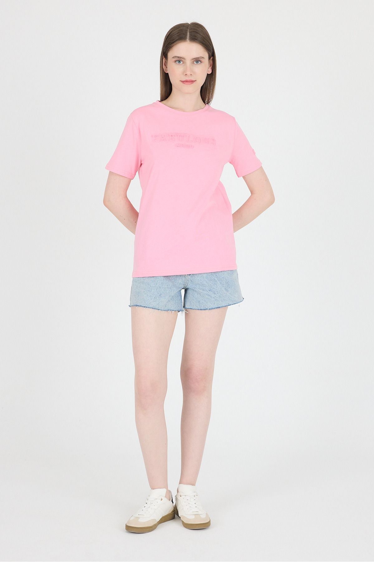 Rays Şeker Pembe Kabartma Yazılı Relaxed Fit Tişört 25209