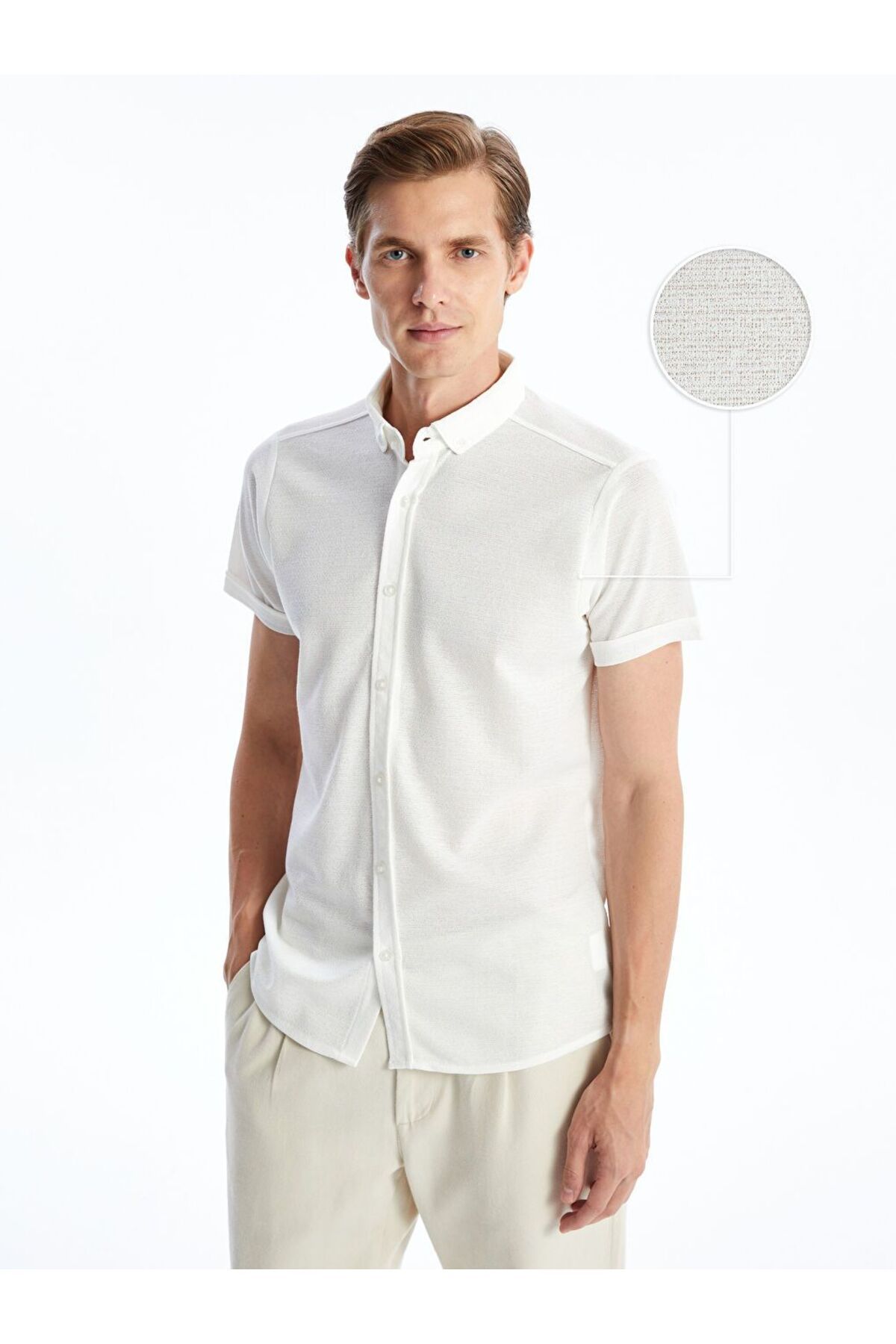 LC Waikiki Beyaz Slim Fit Kısa Kollu Poplin Erkek Gömlek