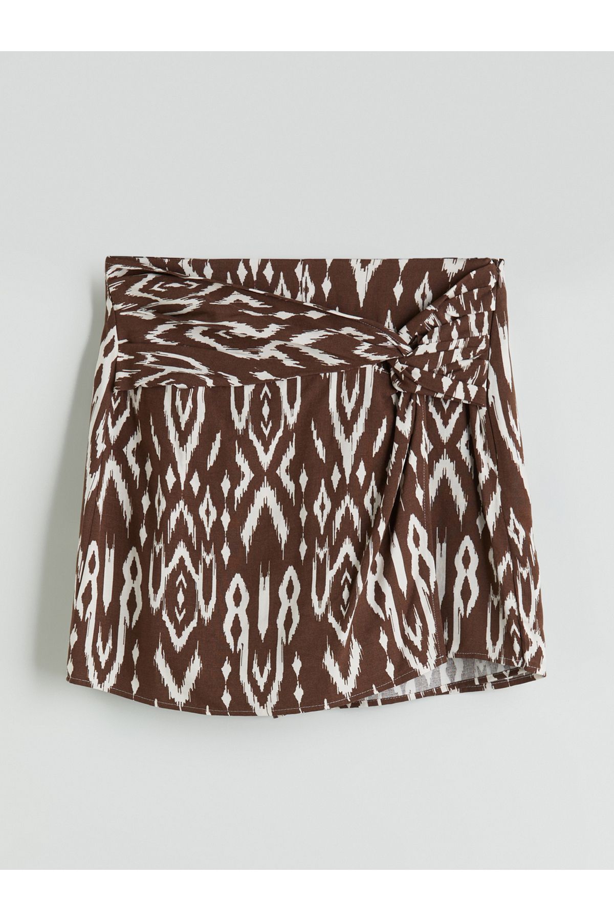 LC Waikiki-Patterned Linen Blend Shorts Skirt with Zipper at Waist 5