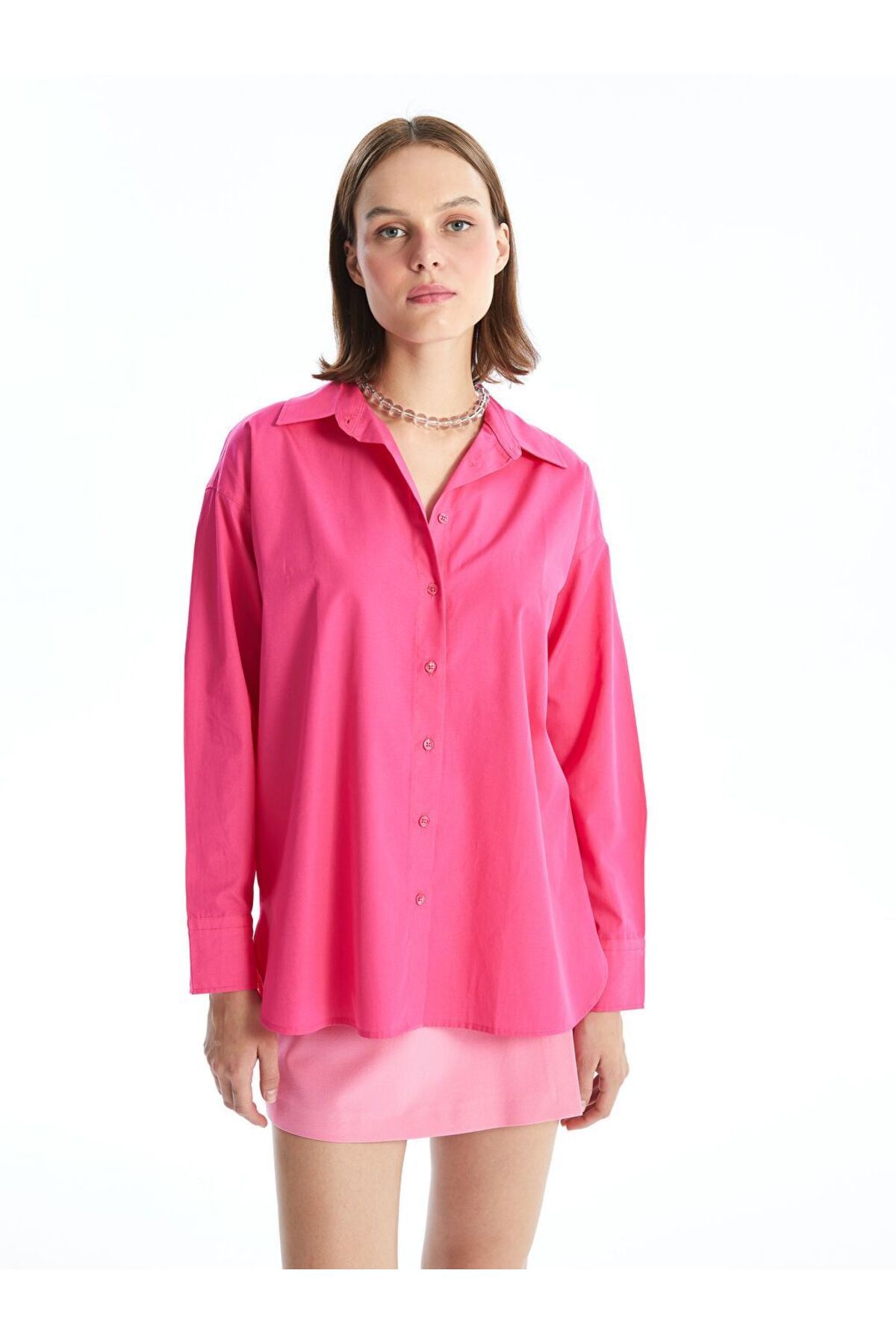 LC Waikiki Fuşya Oversize Poplin Kadın Gömlek