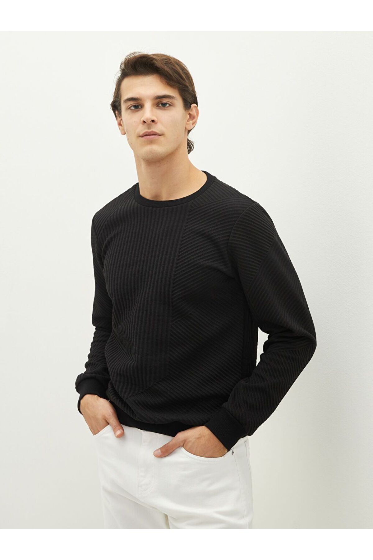 LC Waikiki Siyah Bisiklet Yaka Uzun Kollu Erkek Sweatshirt