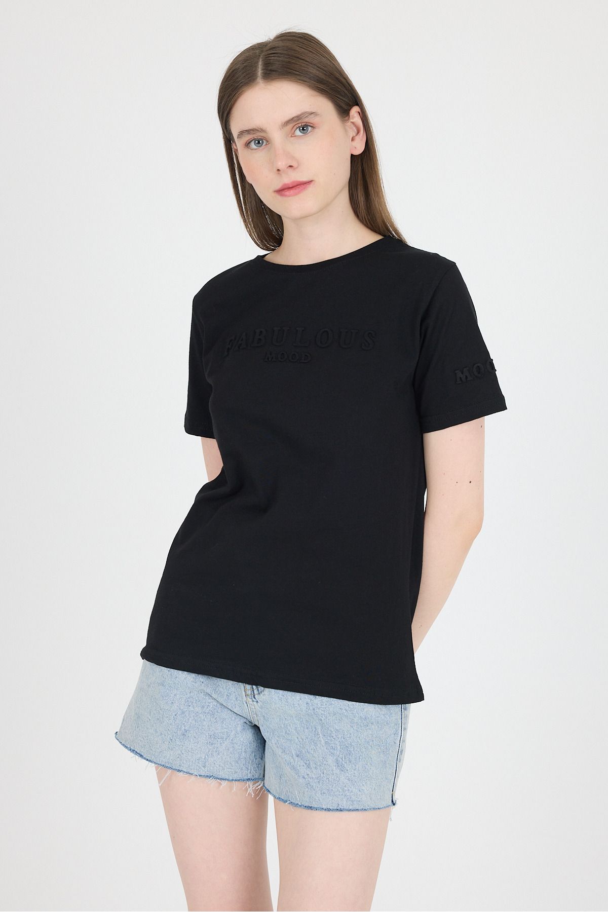 Rays Siyah Kabartma Yazılı Relaxed Fit Tişört 25209