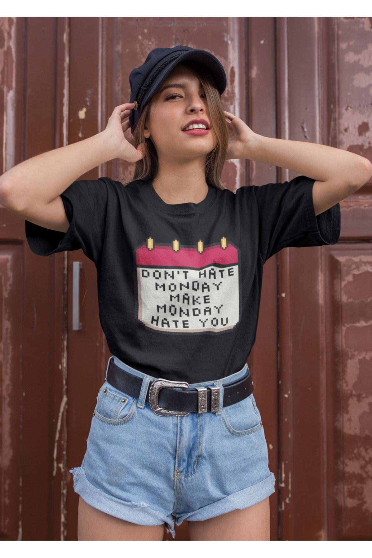 ArtYus Unisex Erkek/Kadın Monday Takvim Baskılı Renkli Baskılı Oversize %100 Pamuklu T-Shirt